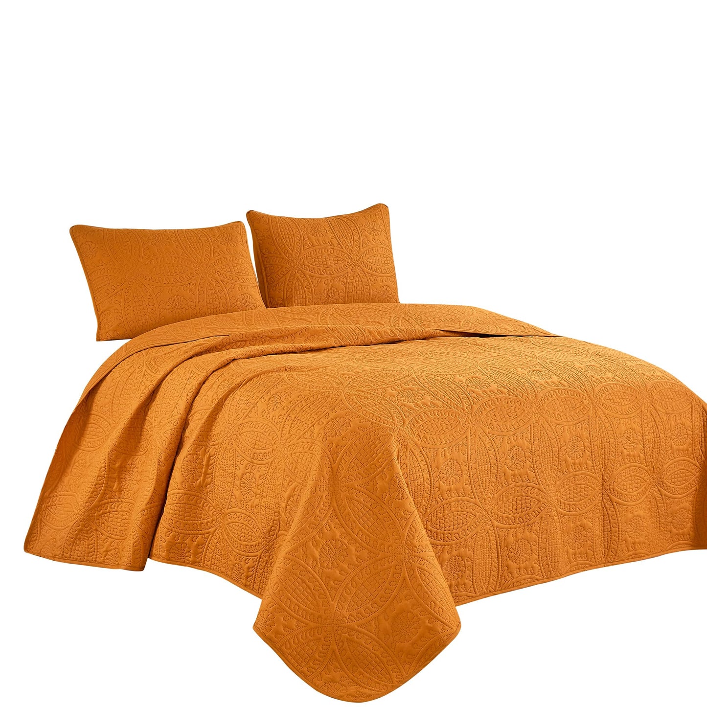 Chezmoi Collection Austin King Oversized Bedspread Set, 3-Piece Pinsonic Quilted Lightweight Microfiber Bedspread Coverlet, Orange