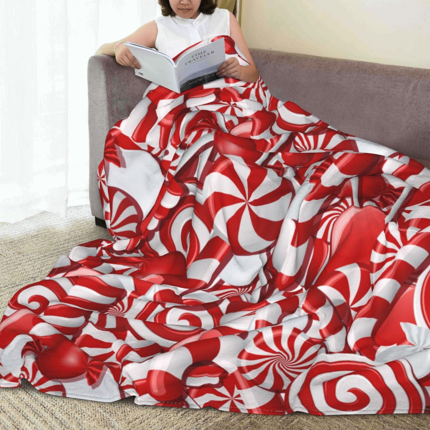 KUOAICY Christmas Swirl Candy Fleece Throw Blanket Red and White Sweet Xmas Soft Flannel Plush Lightweight Warm Cozy Blanket for Bed Couch Sofa Travel 50"X40"