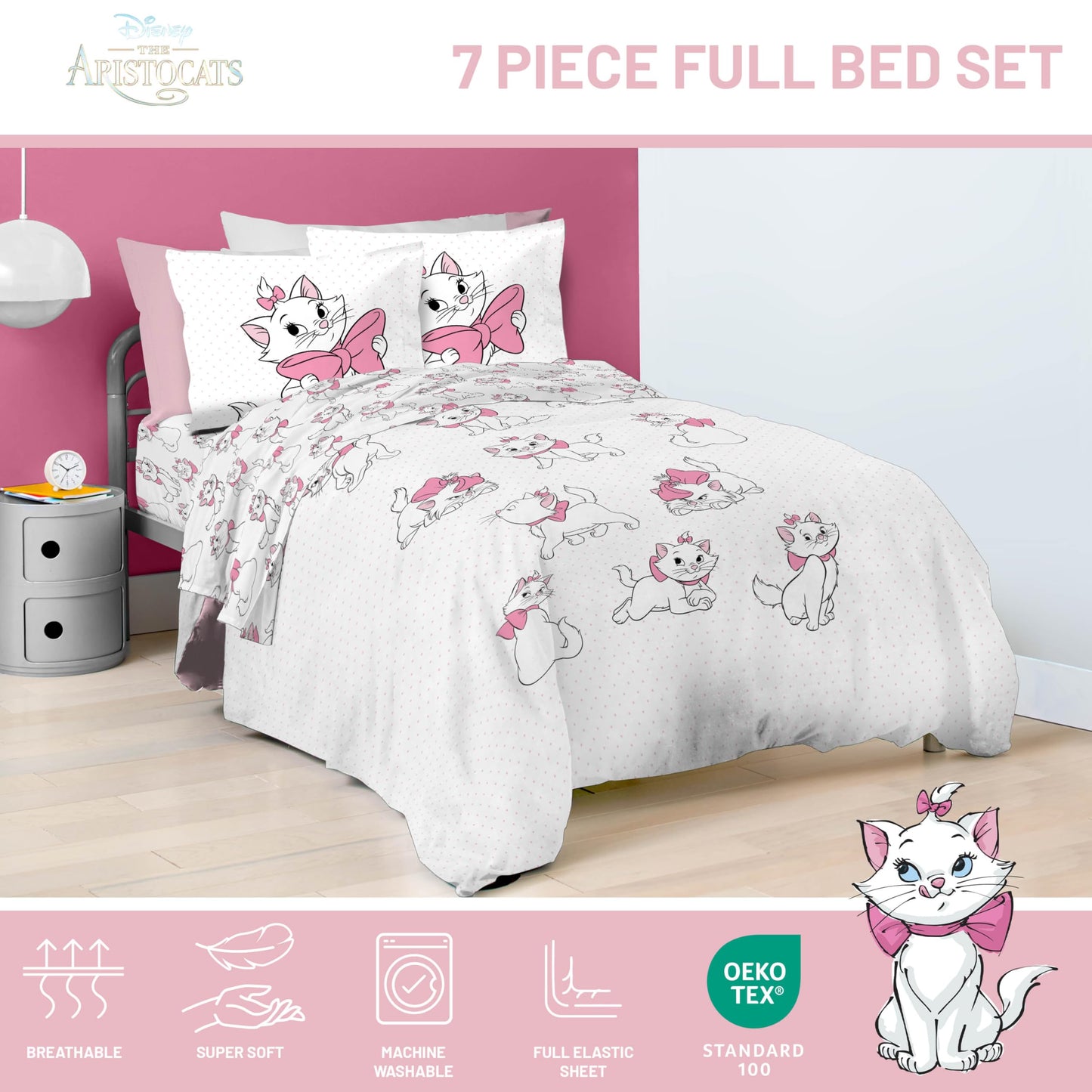 Jay Franco Kids Bed Set, White, Aristocats, 7 Piece Full
