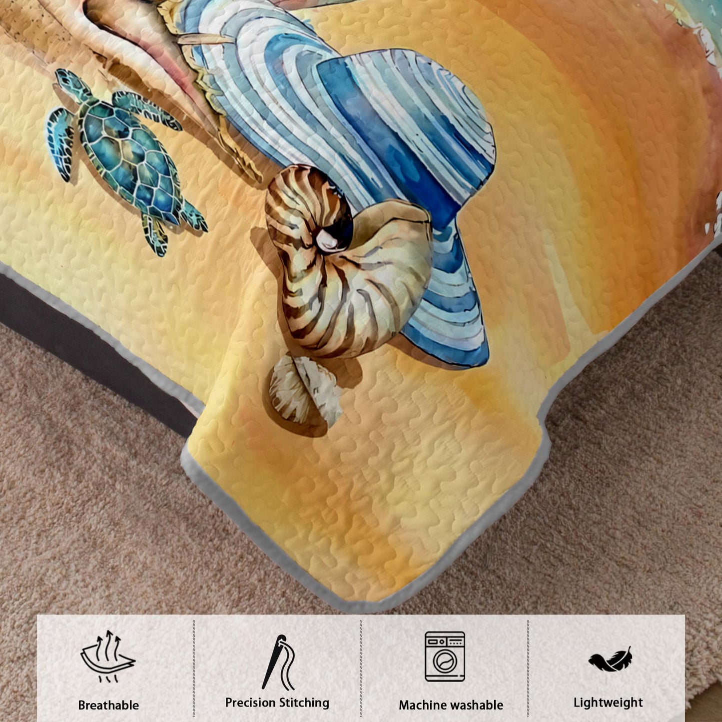AILONEN Ocean Beach Bedding Quilt Set King Size,Tropical Boat Anchor Surfboard Theme Bedspread Coverlet,Blue Soft Lightweight (Quilt,2 Pillowcases)
