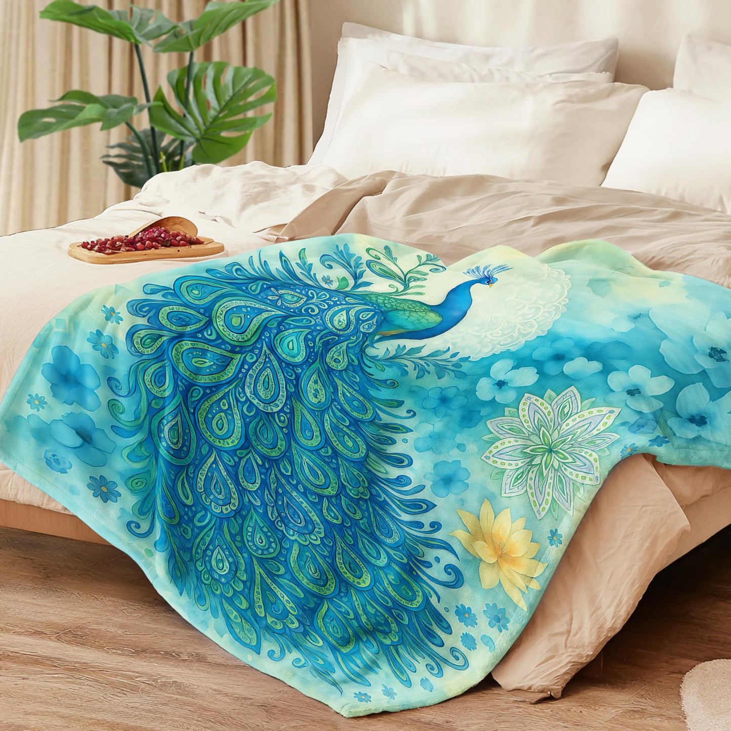 Peacock Blanket Peacock Fleece Throw Blanket Super Soft Fuzzy Plush Cozy Warm Peacocks Decor Stuffed Bedding Blankets Gift for Boys Girls Men Women Kids & Adult 50"x40"