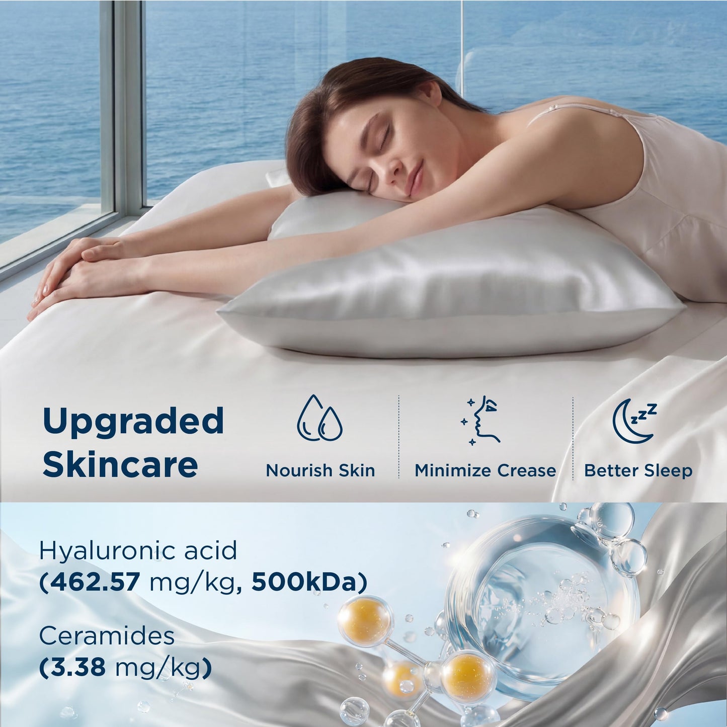 Bedsure Cooling Pillowcase for Hot Sleepers, Silk Like Pillow Case Queen Size Set of 2, Reduce Wrinkles & Frizz-Free Hair, Infused with HA & Ceramides for Skin, Hidden Zipper, Queen, Grey