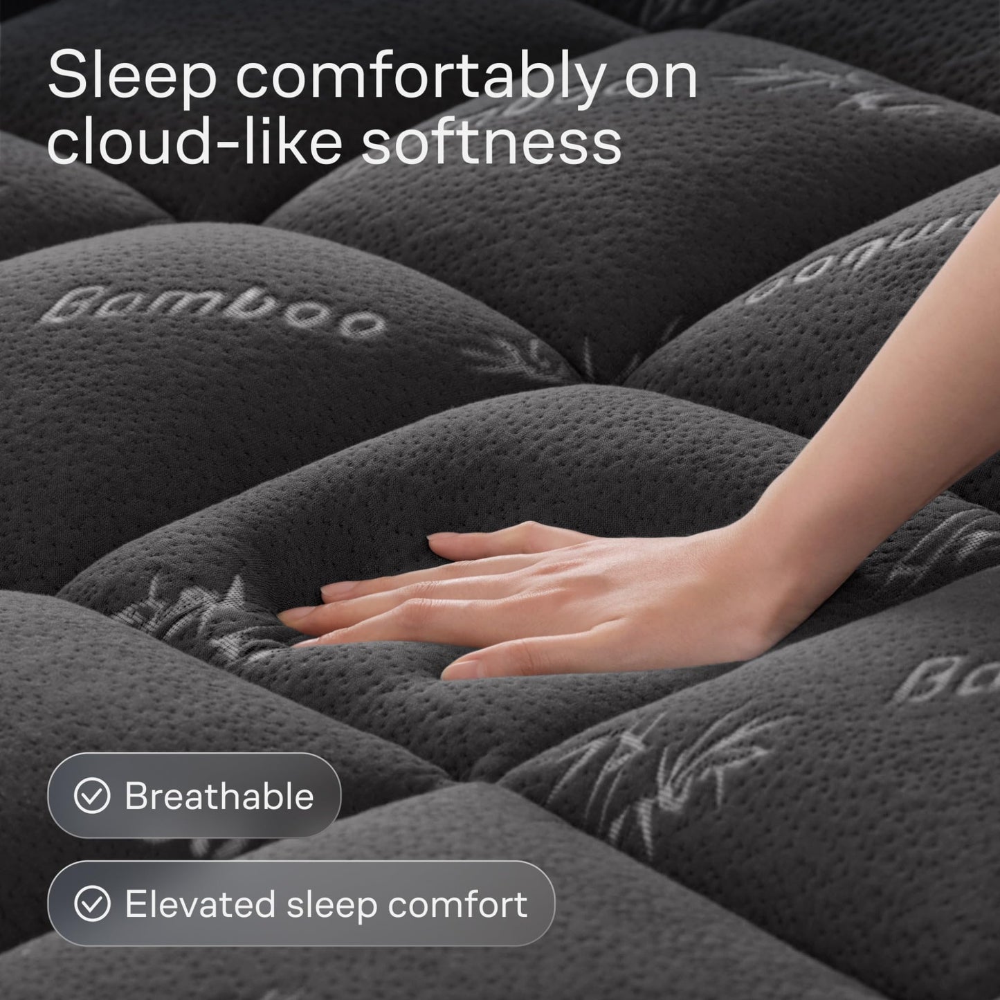 Niagara Sleep Solution Ultra Soft King Size Mattress Topper - Rayon Derived from Bamboo Pillow Top Mattress Pad for Back Pain Relief - Naturally Cooling for Hot Sleepers, Dark Gray