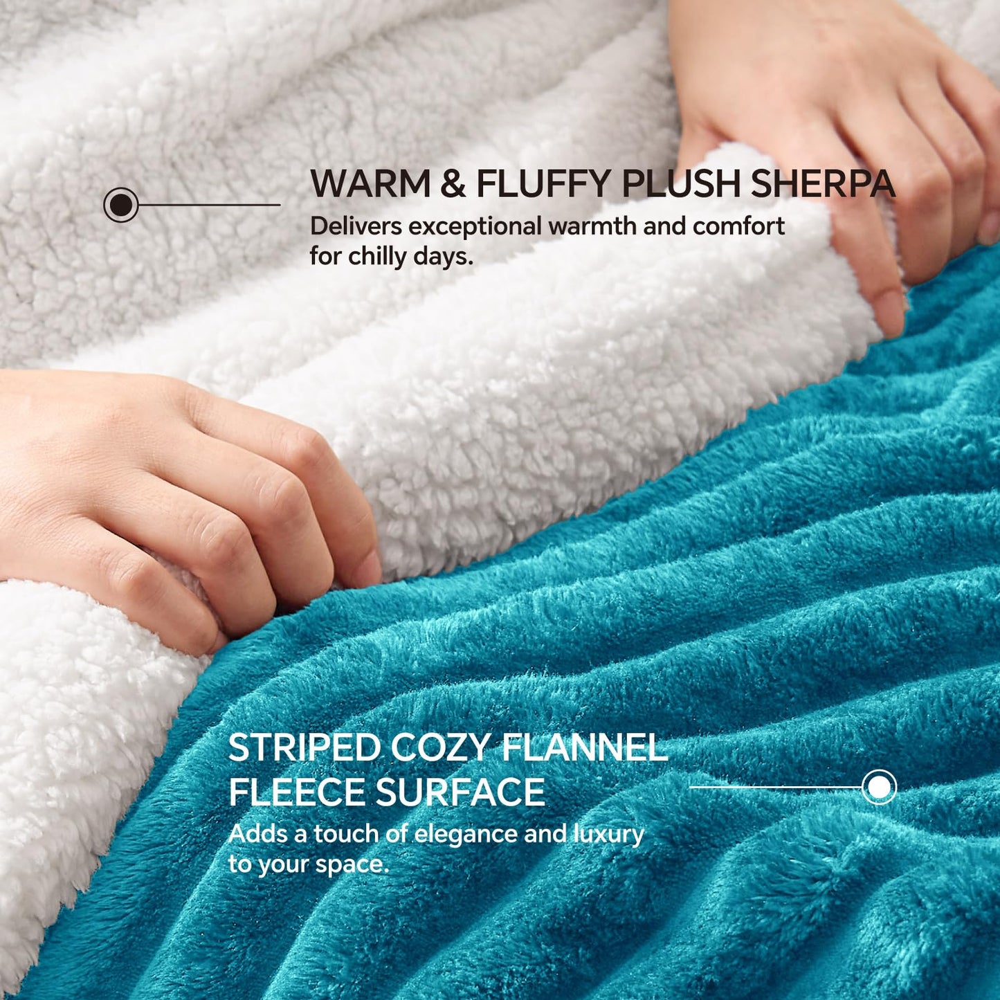 INFIIXSO Sherpa Throw Blanket for Couch - Super Soft & Warm Striped Fleece Blanket, Cozy Plush Fluffy Blanket All Season Use (Teal, 50x60 Inches)