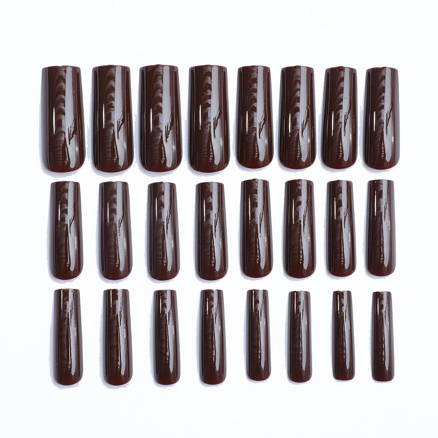 MERVF Long Square Press on Nails Brown Fake Nails Solid Color Glue ons Fall Squoval Acrylic False Nail with Design Glossy 24pcs