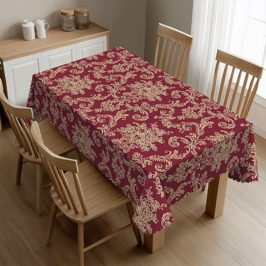 DRAVVIX Red Florence Rectangular Tablecloth Vintage Floral Pattern Table Cloth with Wavy Lace Decoration Polyester Table Cover for Dining, Parties 54x72 inch