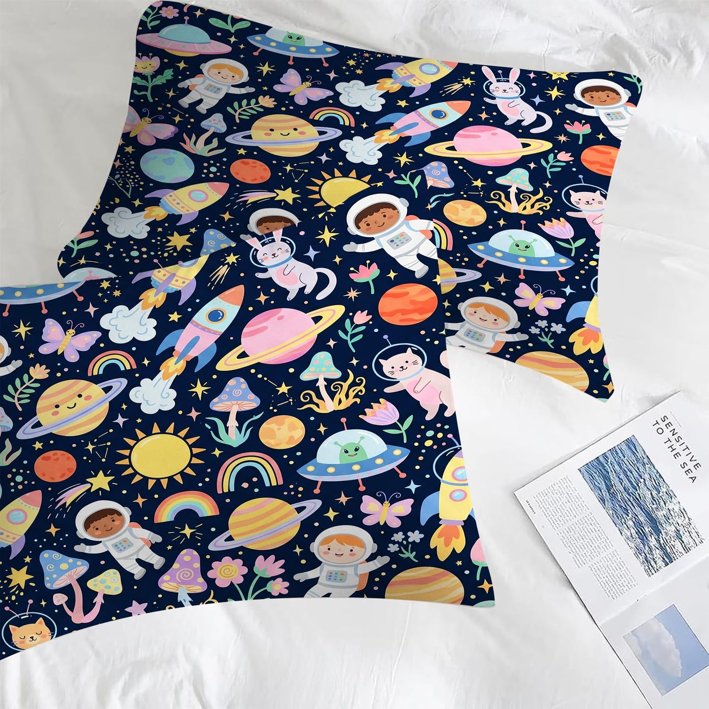 DJNEAR Kids Space Adventure Comforter Set, Astronaut and Rocket Print Bedding Set Full Size for Kids Boys Girls Teens, Soft Microfiber Room Decor 1 Comforter 2 Pillowcase