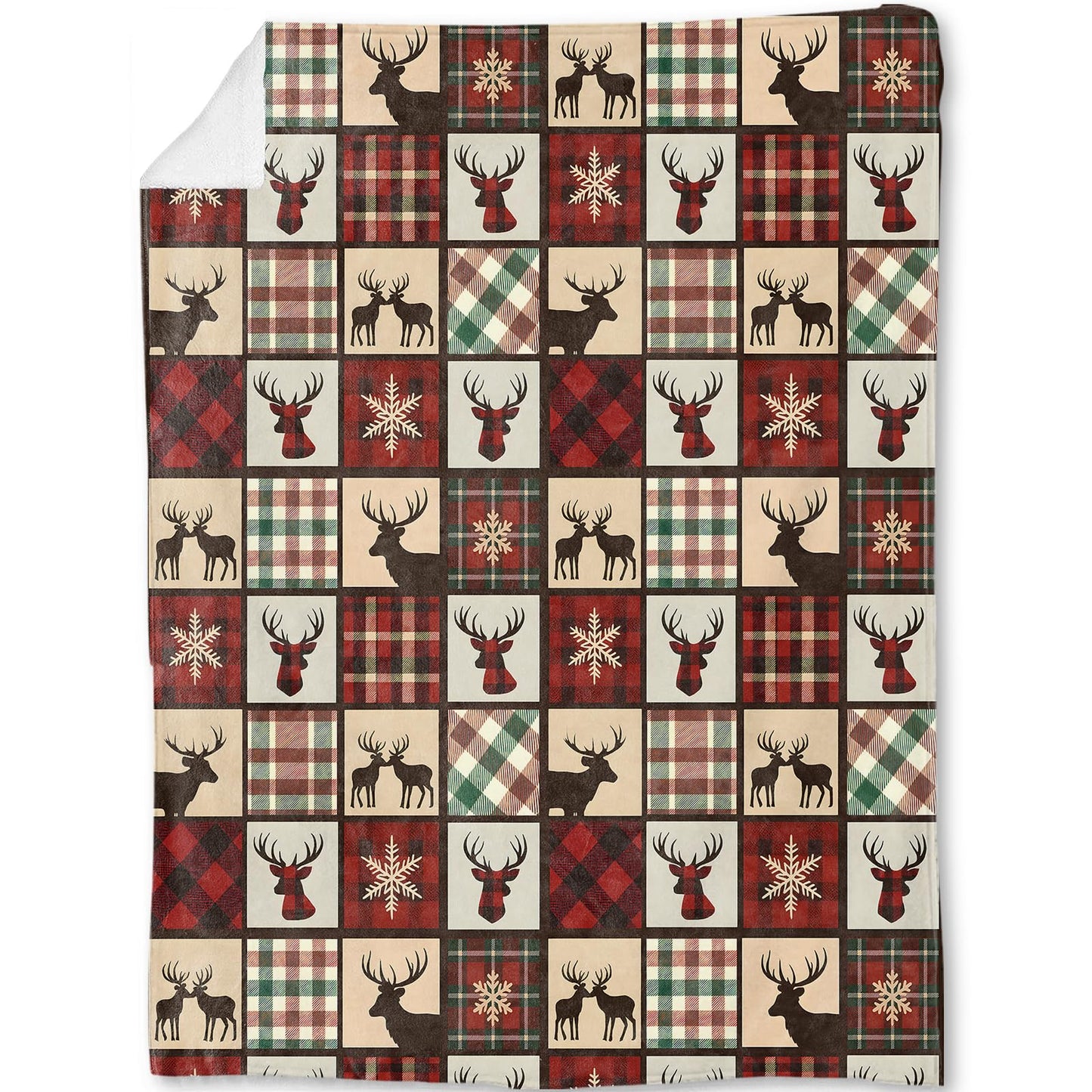 ainori Christmas Decorative Throw Blanket, Deer Red Black Buffalo Plaid Print Decoration,Flannel Winter Blankets for Couch Sofa,Holiday Decor,Xmas Festival Rustic Gifts for Kids Adults 50x60 Inch