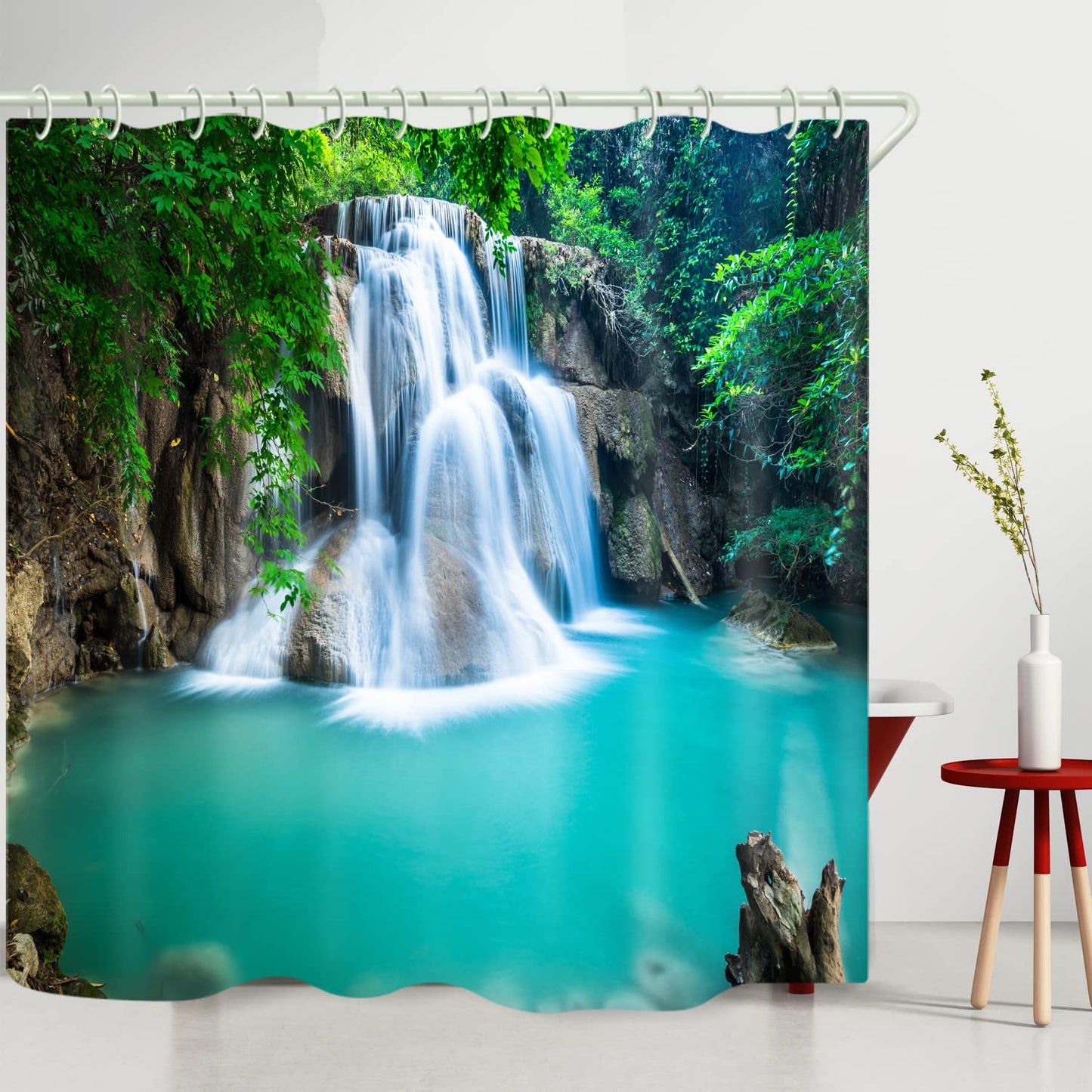 LYFANS Shower Curtains Waterproof Polyester Fabric,Large Width Bright Partition Curtain with Waterfall Pool Print,Shower Curtain Liner for Bathtub Bathroom with 12 White Hooks （72 x72 inches）