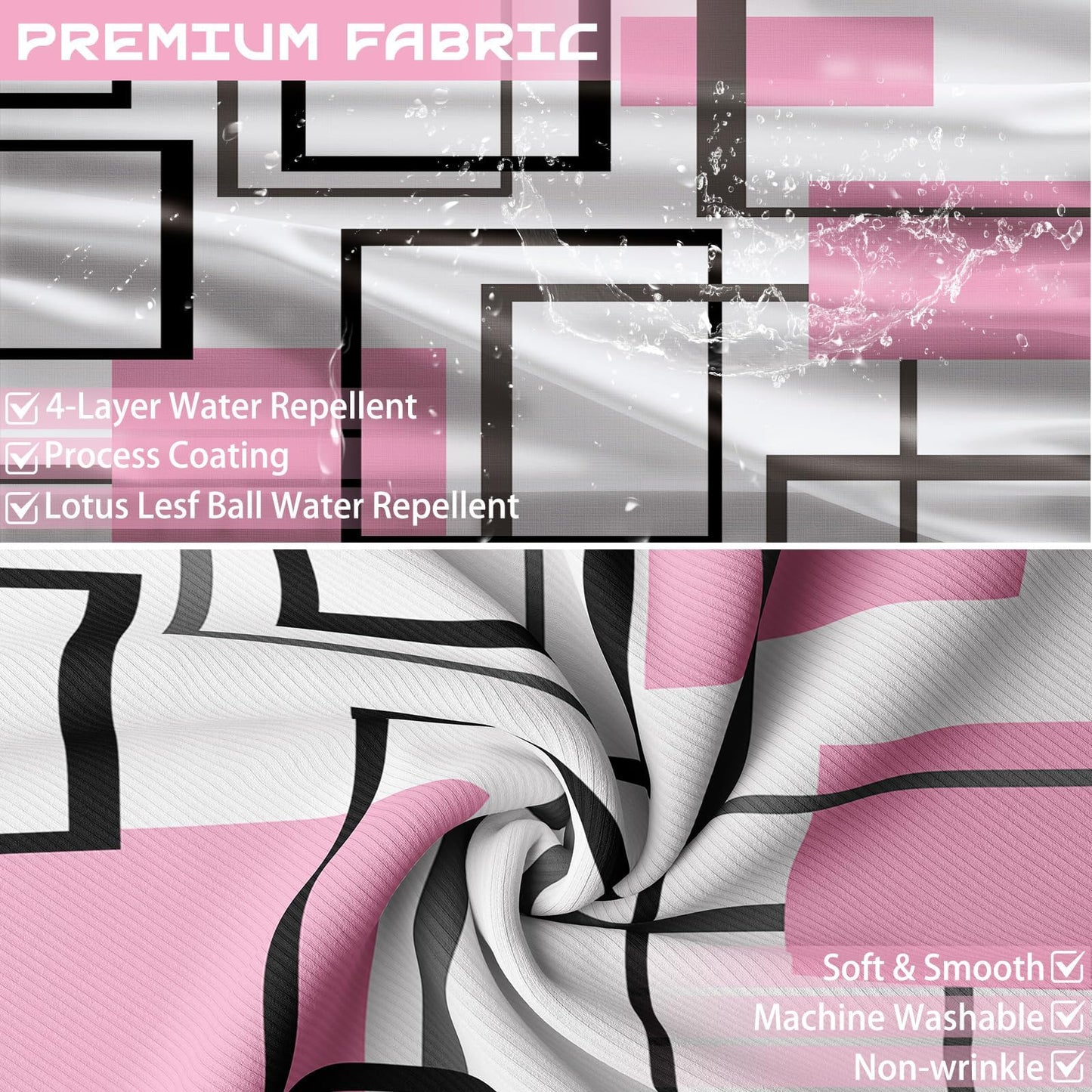Yieldeer Light Pink Geometric Shower Curtain, 70 x 72 Inch
