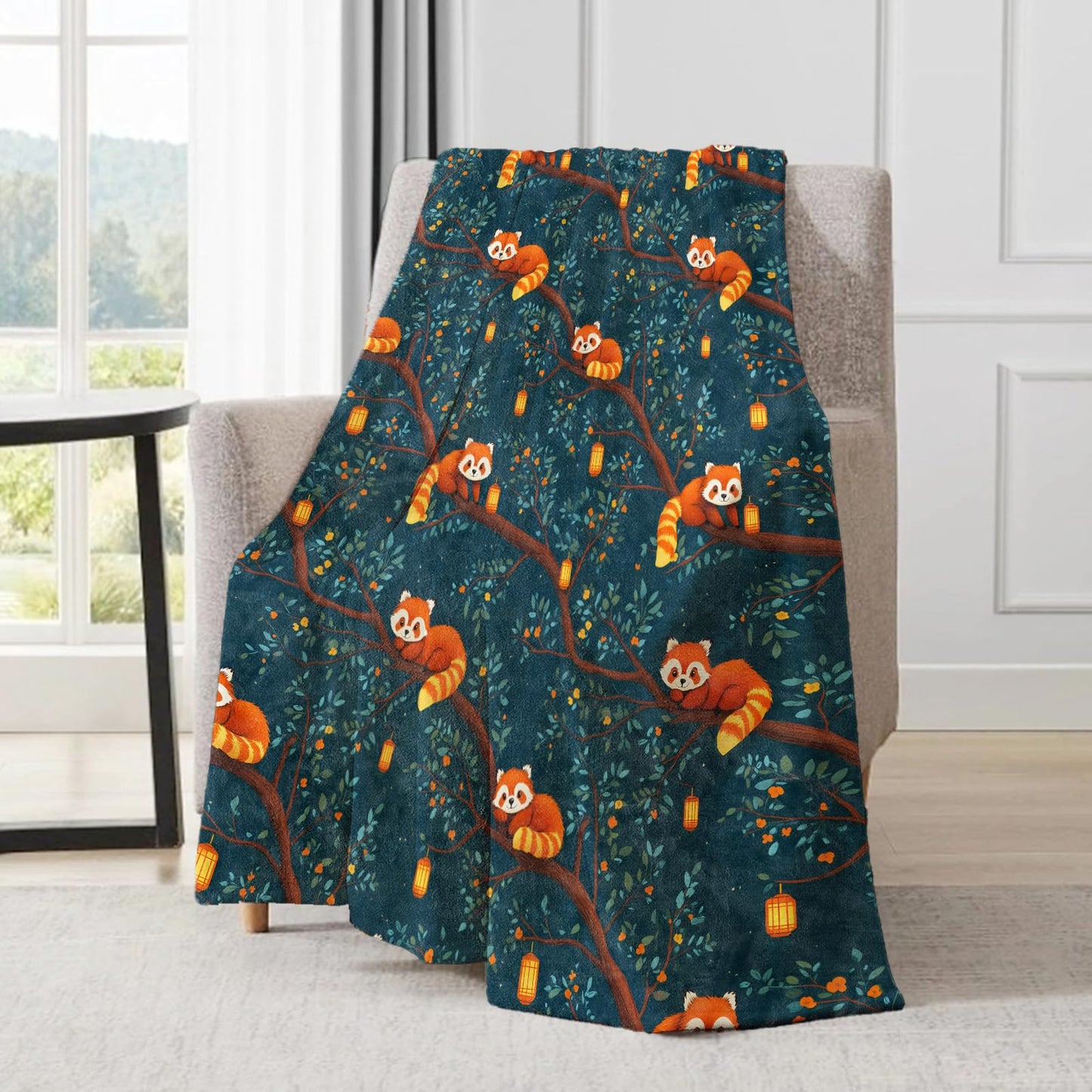 ainori Red Panda Blanket - Cute Nighttime Tree Scene Fleece Throw,Gifts for Kids Girls Boys, Soft & Warm,Lightweight, for Modern Rustic Whimsical Decor, Animal Lovers, and Room Home Accents 50x60in