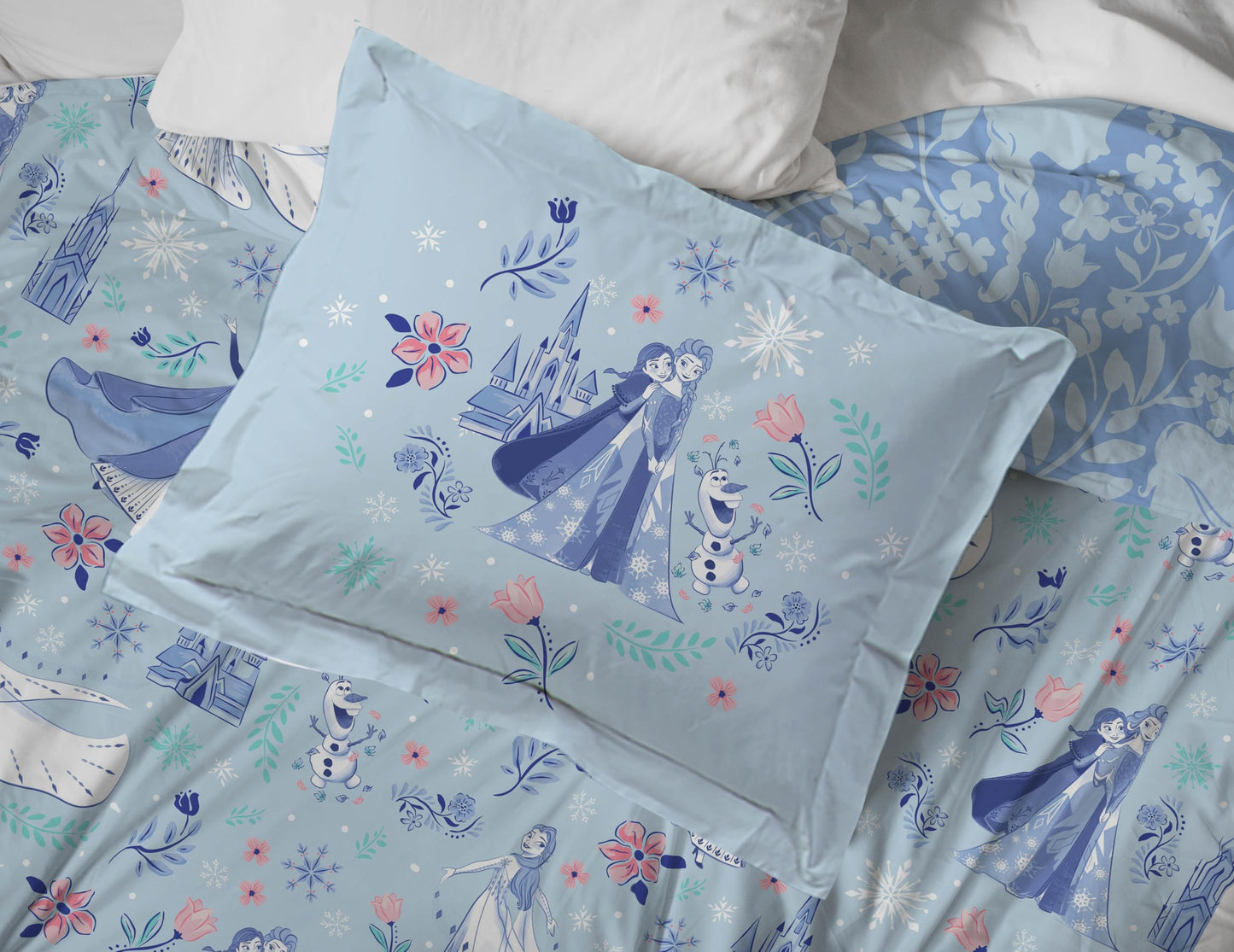 Jay Franco Kids Duvet Cover Set with Sham & Pillowcase – Ultra-Soft Bedding for Room Decor, Cover ONLY Comforter NOT Included, Blue - Frozen, 2 Piece Twin