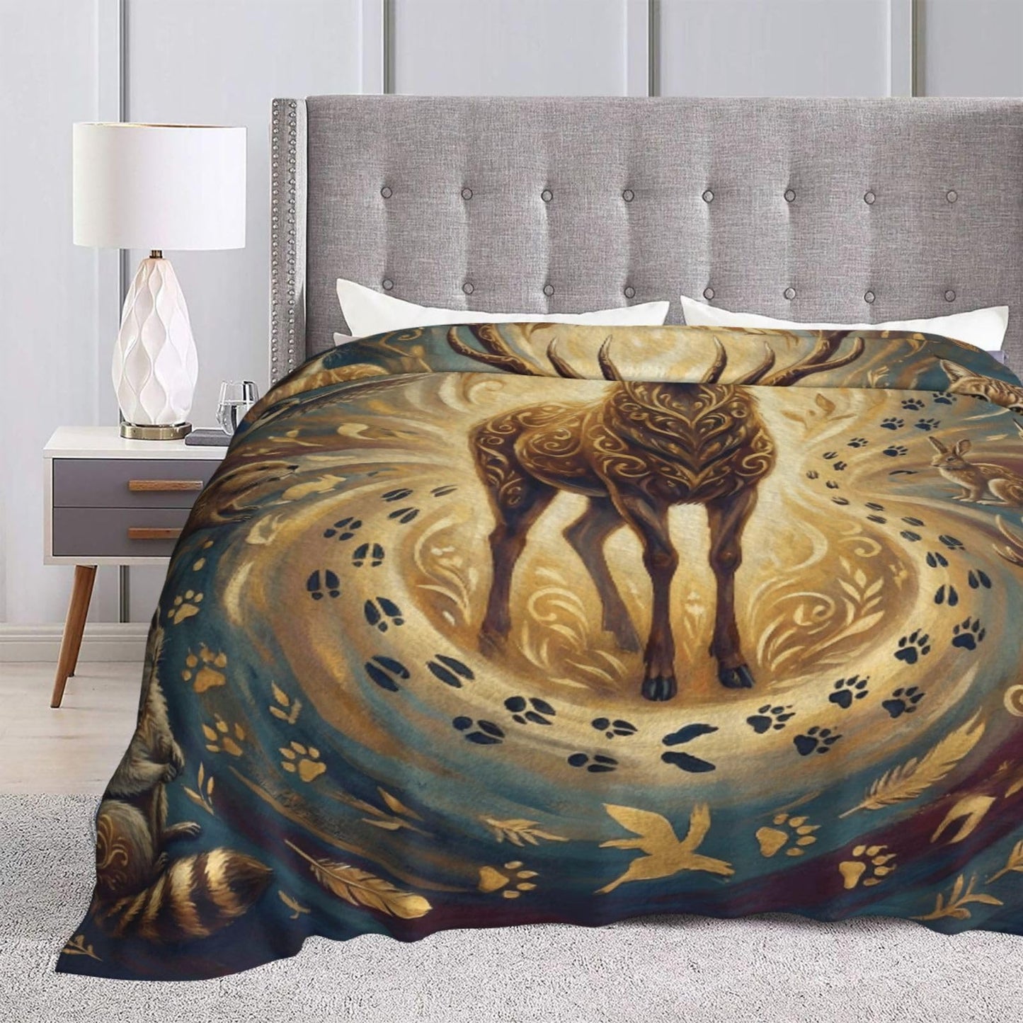 Gbuzozie Deer Owl Eagle Rabbit Wolf and Tiger Wild Animals Fleece Blanket Lightweight Elk Hunting Gifts Throw Blanket for Sofa Couch Bed Camping Travel - Super Soft Cozy Microfiber Blanket 50"X40"
