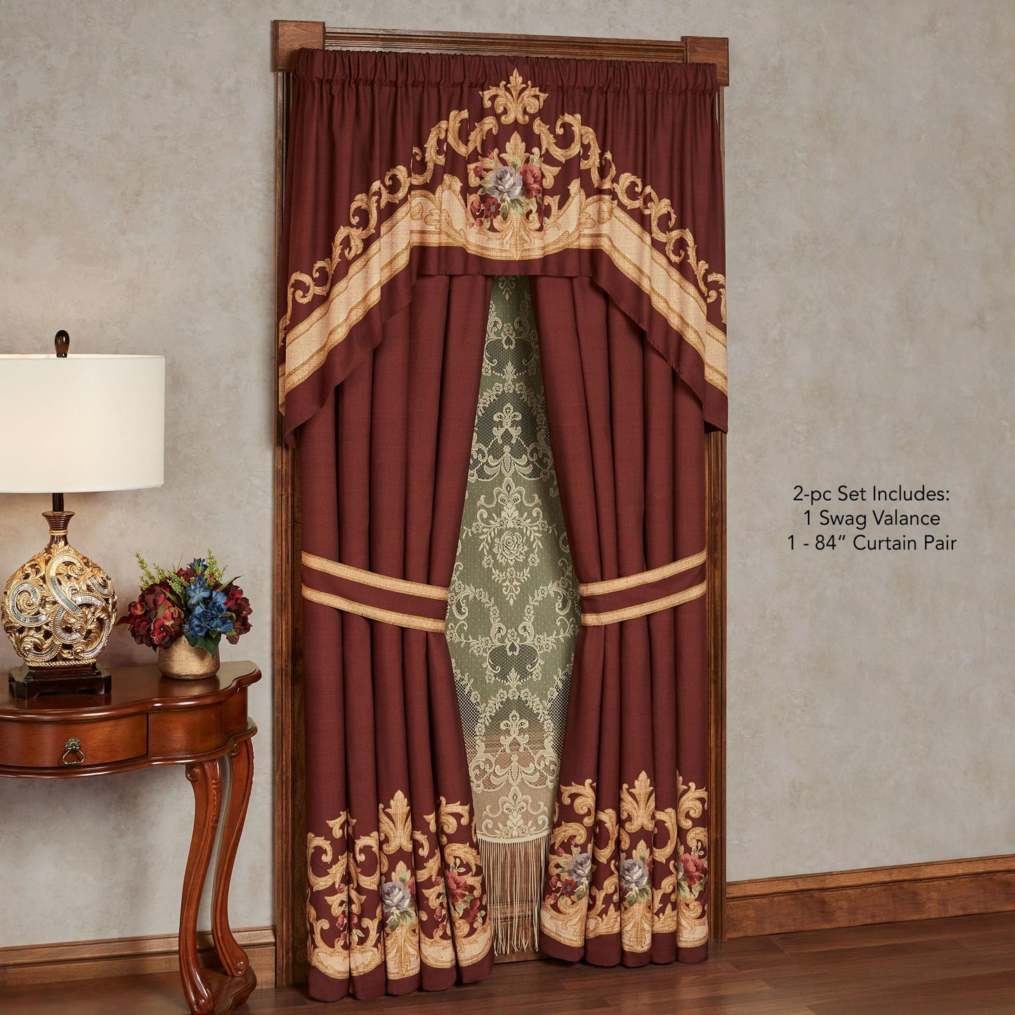 Touch of Class Savonnerie Window Swag Valance and Curtain Pair, 2 Pc Set