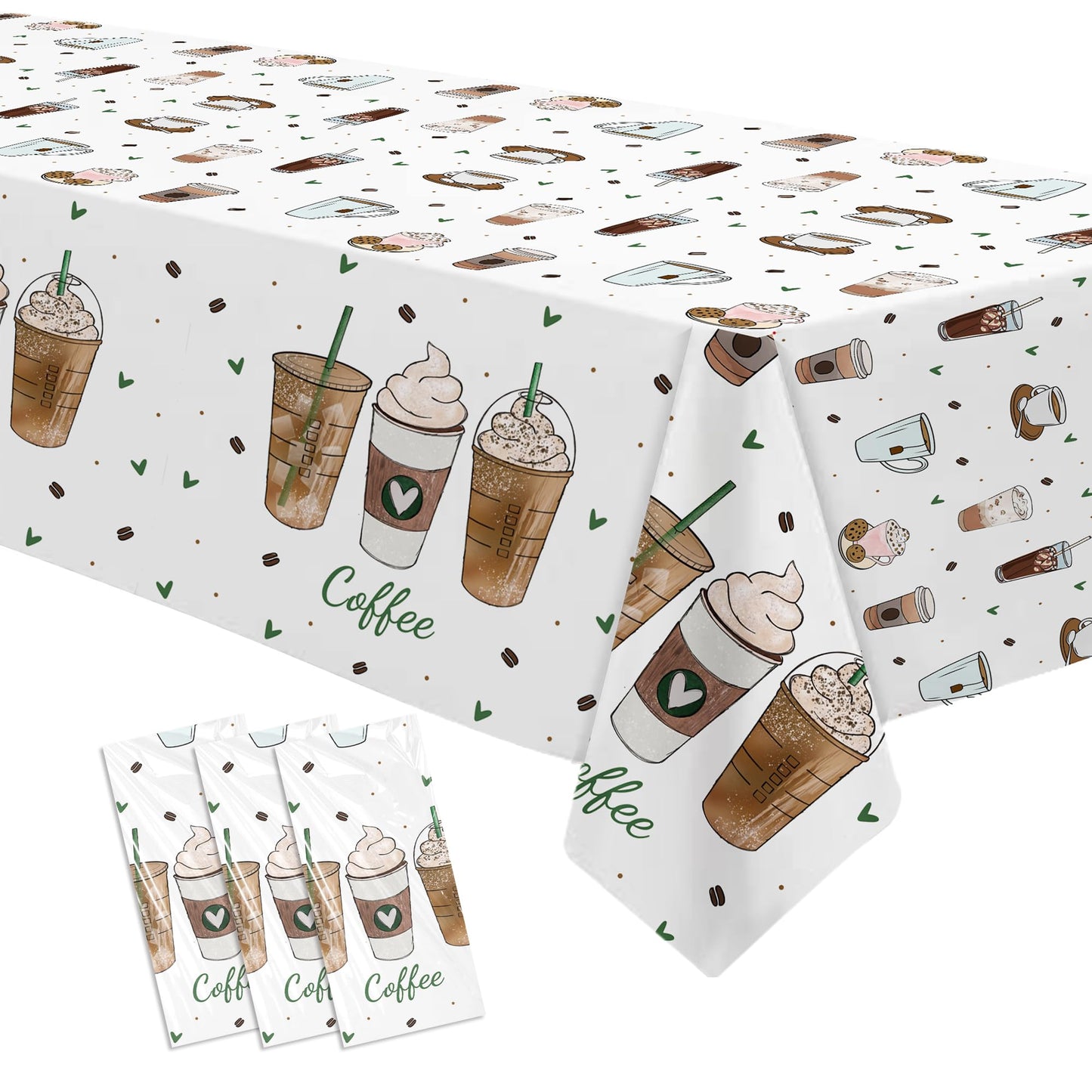 APOWBLS Coffee Party Decorations Tablecloth for Birthday Baby Shower, 3 Pack Disposable Latte Fun Coffee Theme Party Supplies Table Cover, 55in x 86in