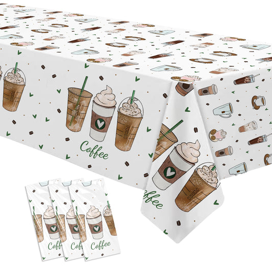 APOWBLS Coffee Party Decorations Tablecloth for Birthday Baby Shower, 3 Pack Disposable Latte Fun Coffee Theme Party Supplies Table Cover, 55in x 86in