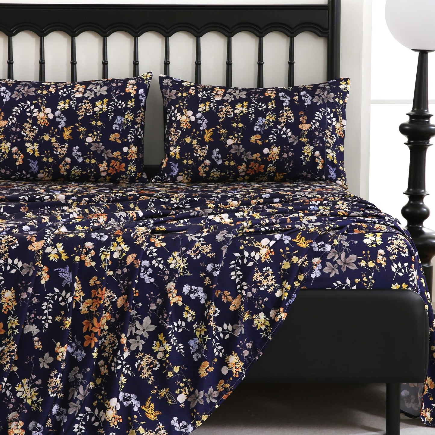 CozySmile 4 Pieces King Sheet Set Floral, Boho Sheets Soft Microfiber Deep Pocket, Floral Sheets (King, Tranquil Night Bloom)