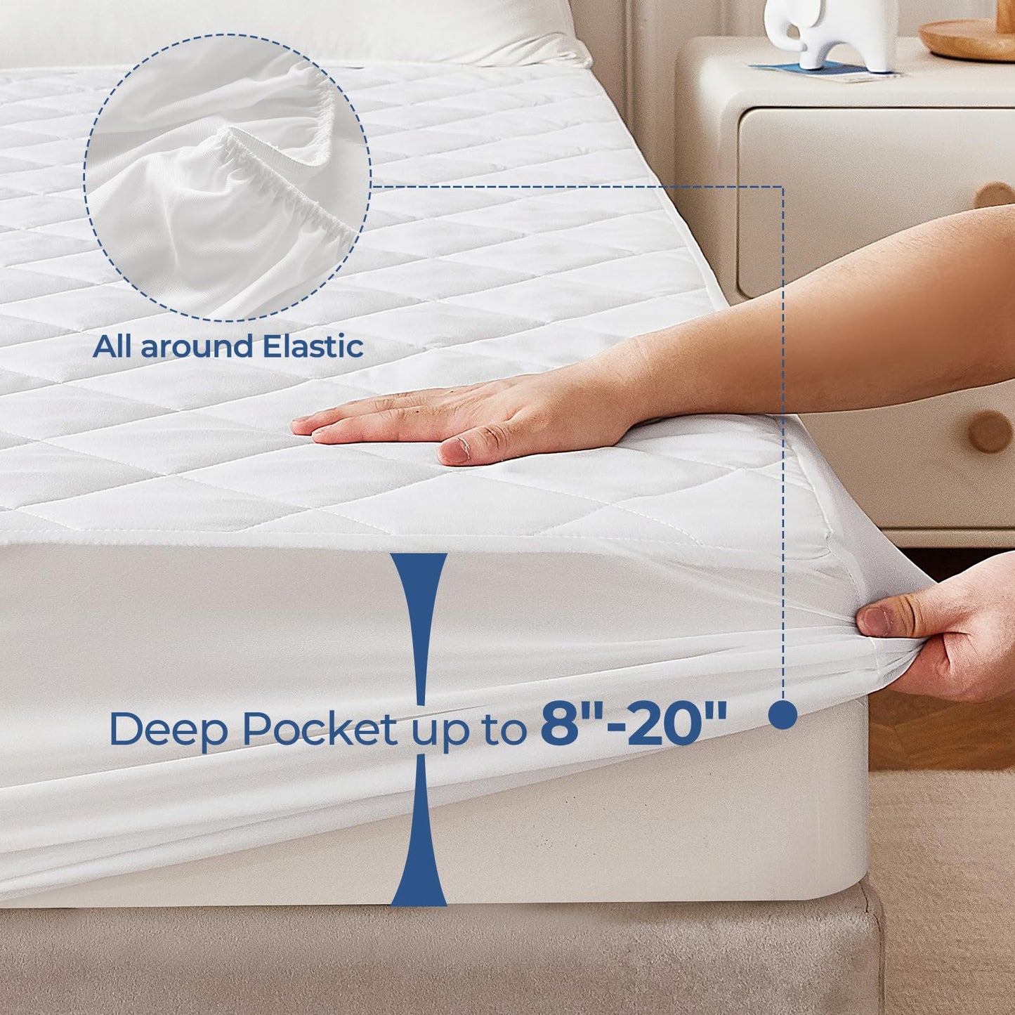 EXRUBY Twin Waterproof Mattress Protector - 100GSM Quilted Diamond Pad - 8-20" Deep Pocket Fitted Cover - Ideal for Kids & College Dorm Essentials - Noiseless