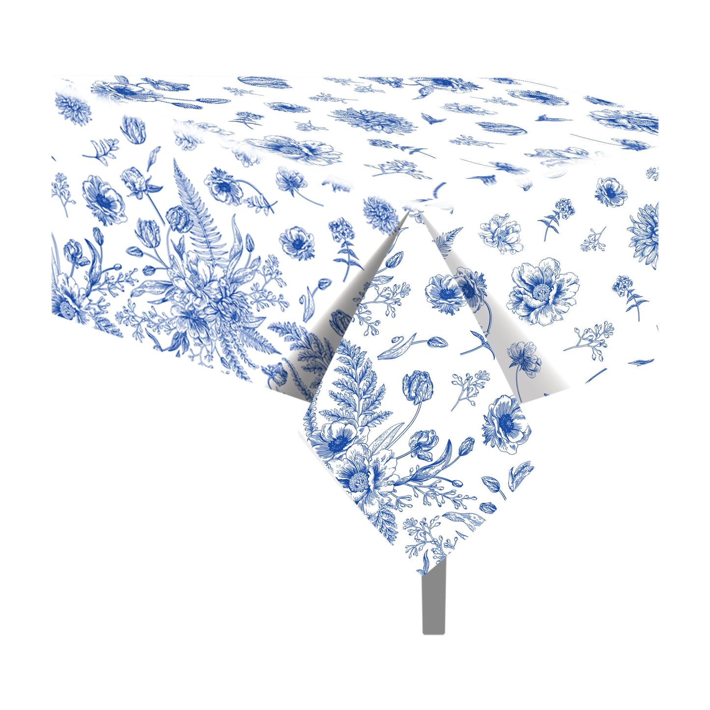 CC HOME 1Pc Vintage Blue Flowers Party Plastic Tablecloth 54 x 87 Inch Long Table Cover, Spring Fresh Floral Party Tablecover for Blue Flowers Kids Baby Shower Birthday Dinner Picnic Kitchen Event