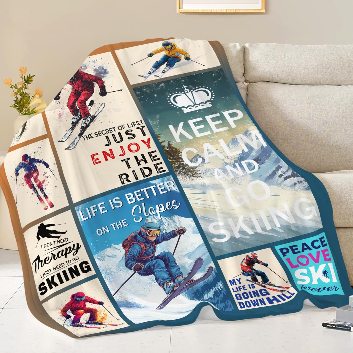 Dynova Skiing Blanket Cozy Plush Ski Lovers Throw Blankets Fuzzy Flannel Fleece Skiing Sports Gifts for Girls Boys Women Men 50"X40"