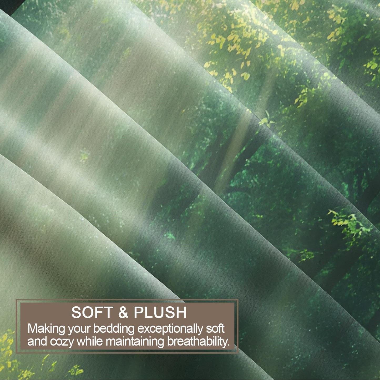 GKPLY Sunlit Forest Bedding Sets Queen, Misty Woodland Duvet Cover, Calm Nature Comforter Set, Zipper & Ties, 2 Pillowcases, Reversible Print, Serene Landscape Quilts & Home Decor, Easy Care