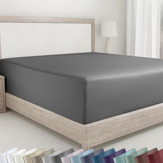 California Design Den Deep Pocket Fitted Sheet Only, Soft 400 Thread Count 100% Cotton King Sheet, No Pop-Off Elastic, Durable Sateen Weave (Grey)