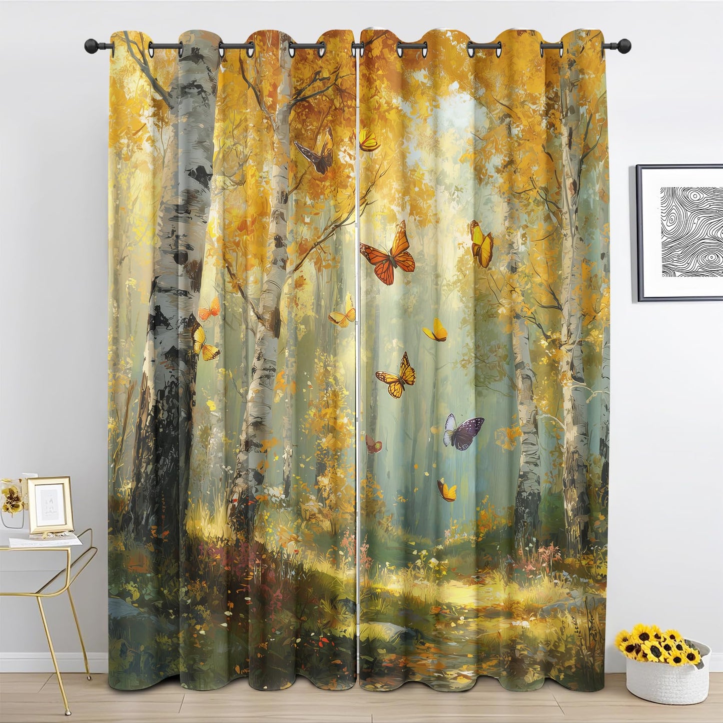 Fall Forest Curtains 84 Inch Length - Birch Tree Blackout Curtains for Bedroom Living Room, Thermal Insulated Room Darkening Grommet Autumn Landscape Drapes Window Treatments, 42Wx84L, 2 Panel Set