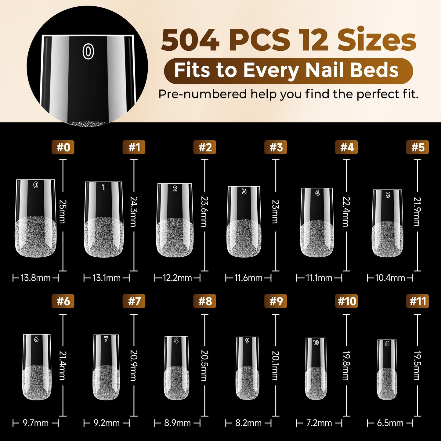 UNA GELLA Square Straight Nail Tips Medium 504PCS Pre Etched Square Gel Nail Tips Full Cover French Style Salon for Women DIY Press On Flase Nails Extension 12 Sizes Acrylic Nails
