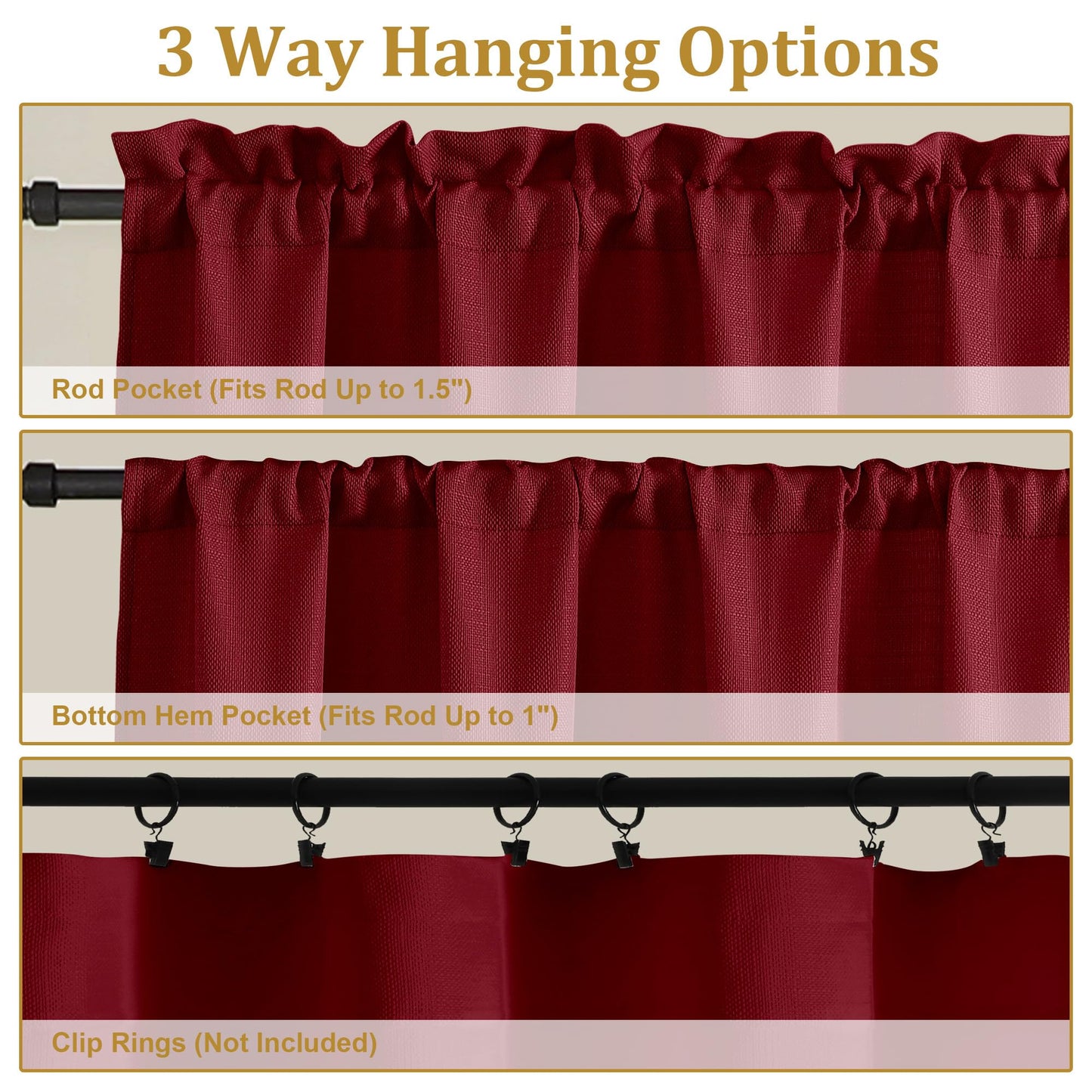 Lecloud Bessie Red Curtains 45 Inch Length 2 Panels Set, Airy Faux Linen Textured Light-Filtering Christmas Soft Curtains, Rod Pocket Window Treatments for Bedroom Living Room, Each 30" W x 45" L