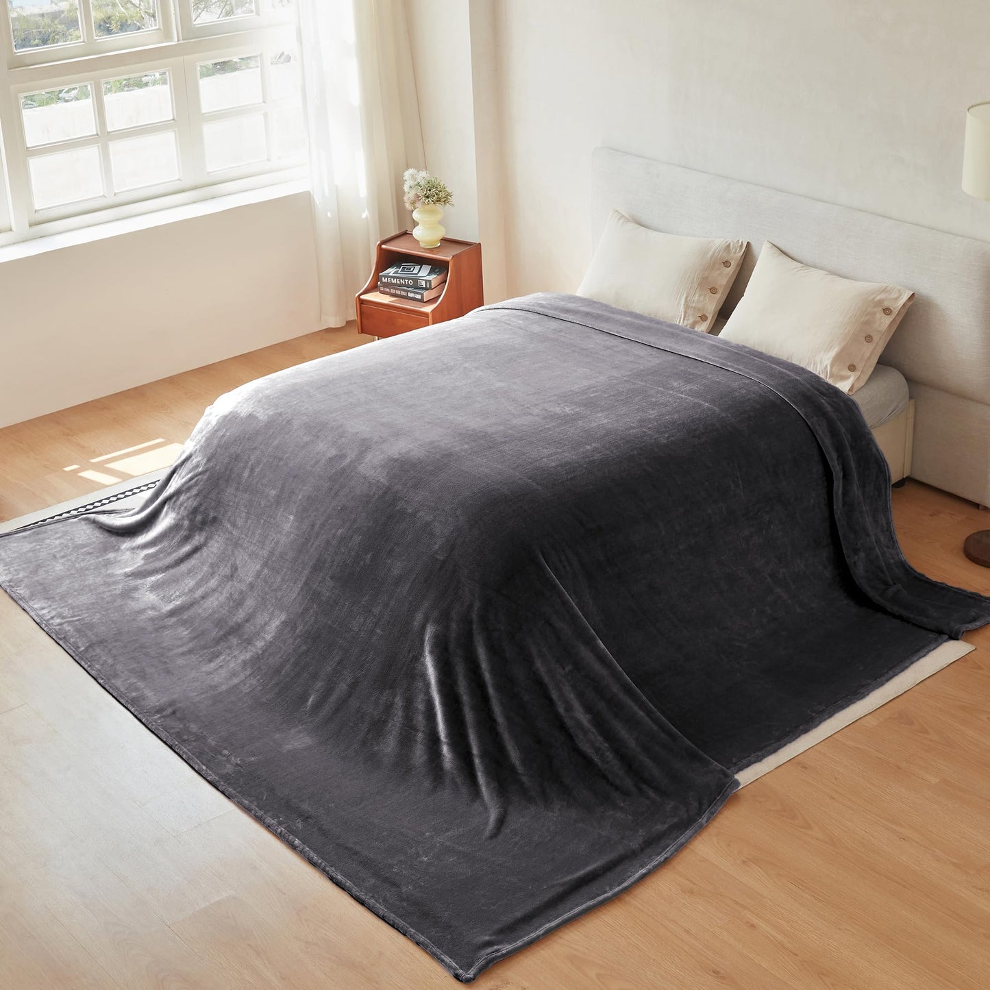 COOVA Oversized King Fleece Blanket 120x120 inches, Soft Cozy Warm Giant Extra Large 10'x10' Blanket for Bed, Sofa, Couch,Travel, Camping, California Huge Flannel Big Throw Blanket, Dark Grey