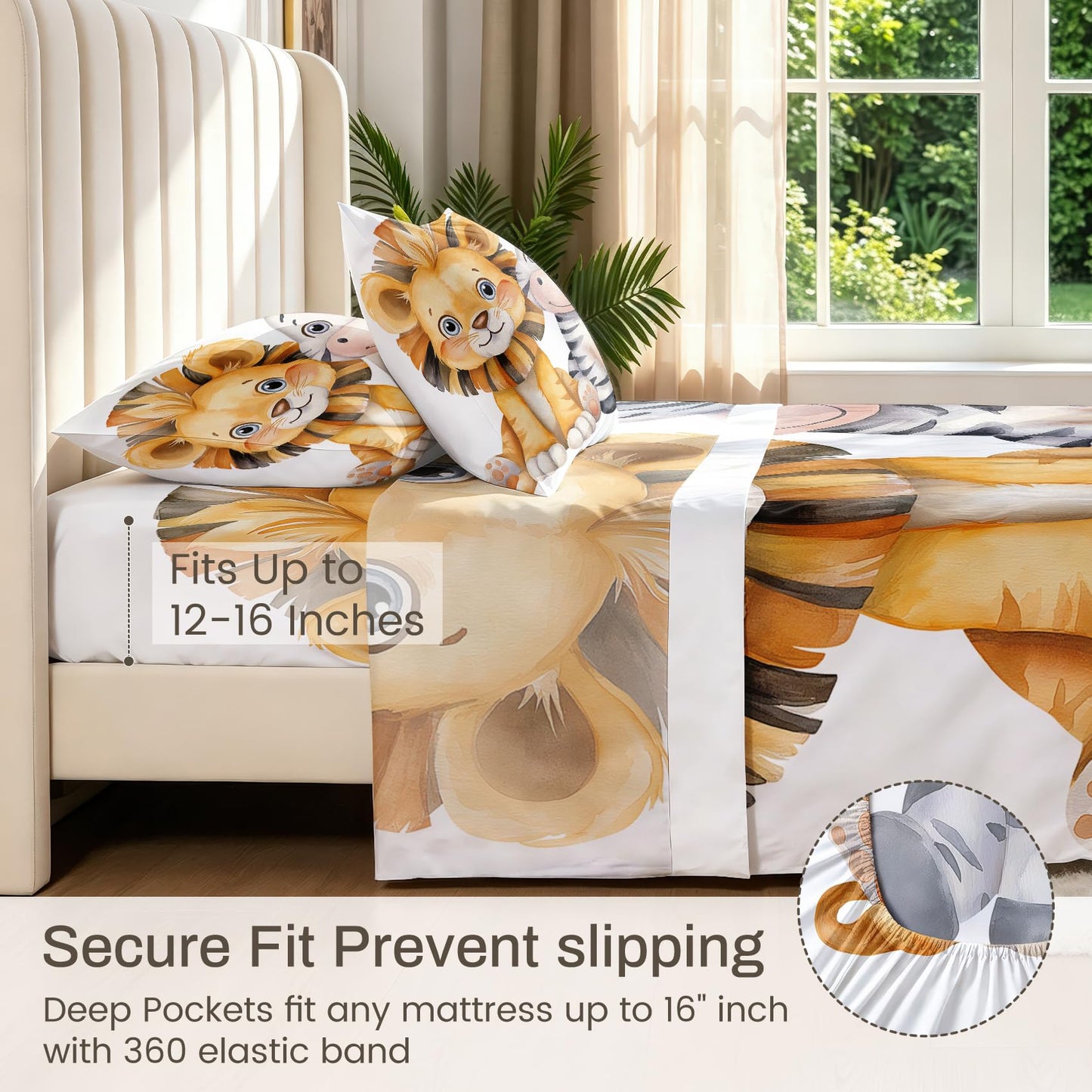 Lion Zebra Bedding Set 3 Pcs Jungle Animal Twin Sheets
