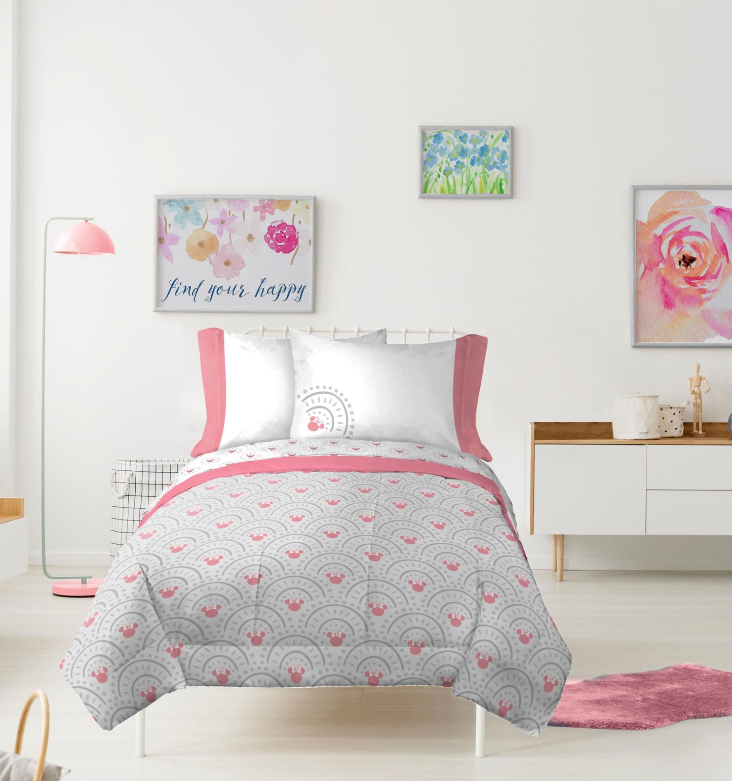 Disney Minnie Mouse Twin Comforter Set - 5 Piece Bedding Includes Sheet Set & Pillow Covers - Super Soft Cozy Pink Mandala Bedding
