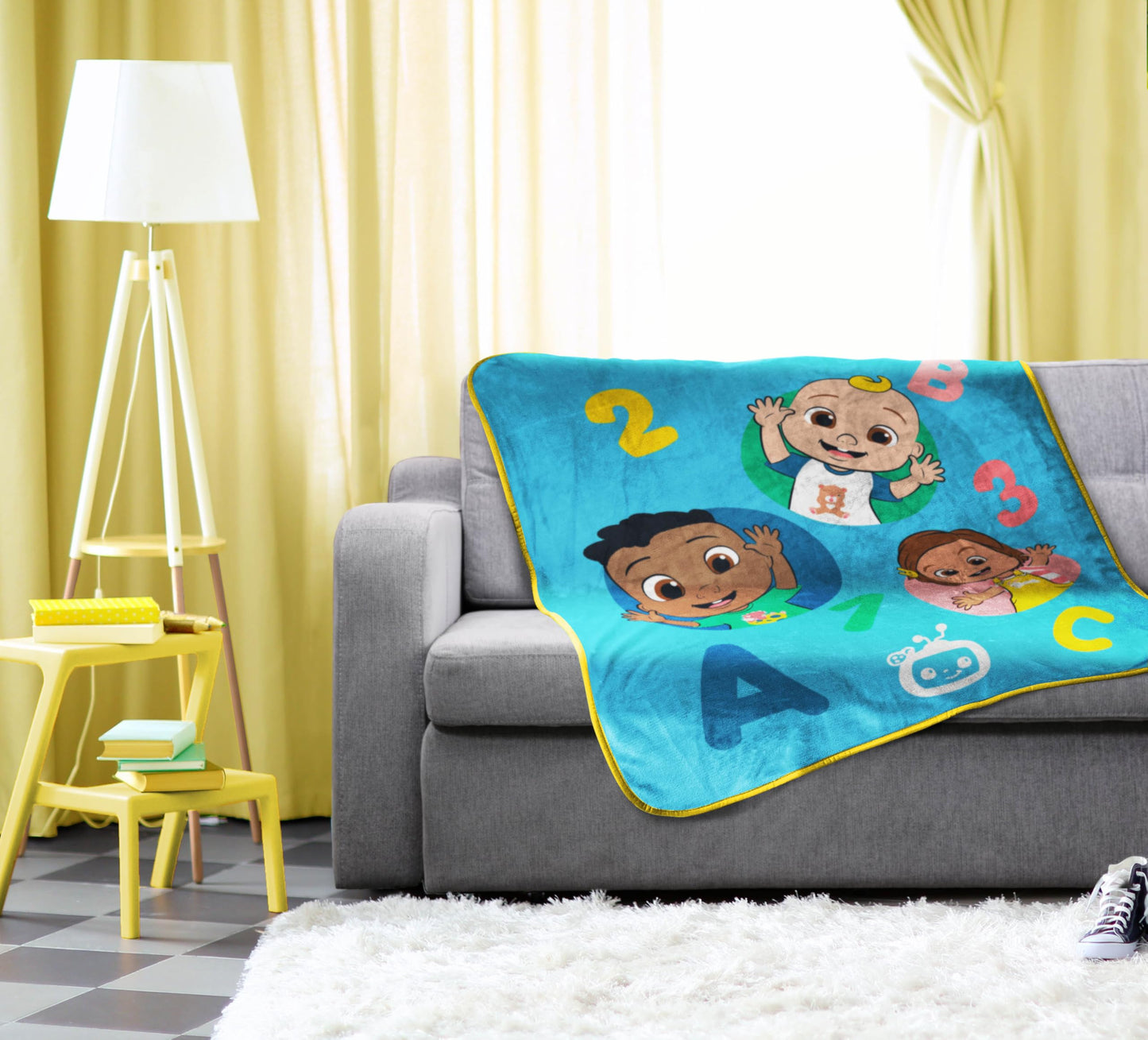 Sunny Side Up CoComelon Toddler Blanket 40x50 Inches Plush Throw for Kids Travel, Soft Microfiber Fleece, Machine Washable, Breathable, Lightweight for Daycare Nap Sofa Camping