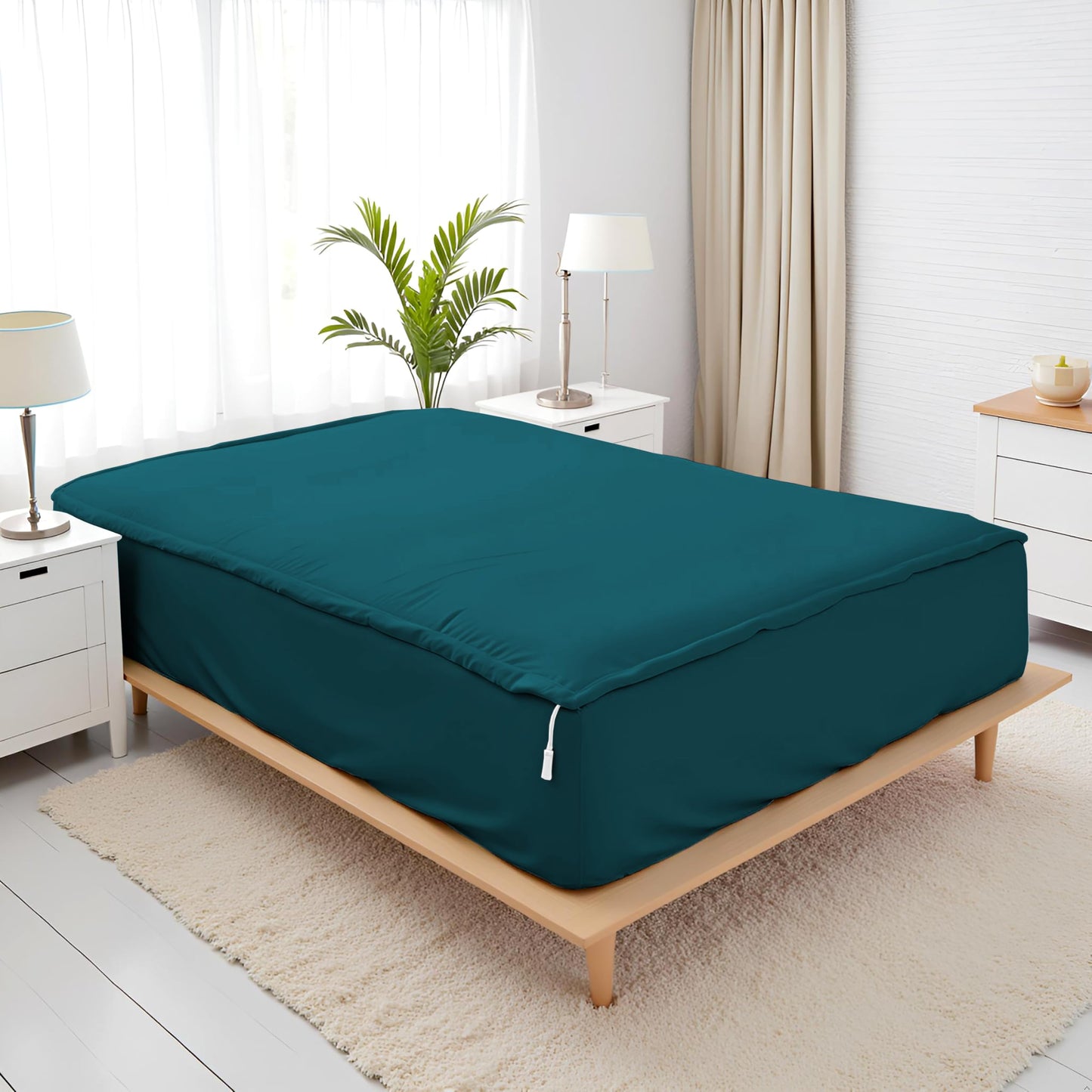 Zip On Sheets Full XL Size Zipper Sheets - Includes 1 Fitted Base + 2 Zip On Sheet - Upto 16” Inch Deep Pockets - Easy to Use, Won’t Pop Off - Soft Microfiber Full XL Size 54X80 - Teal