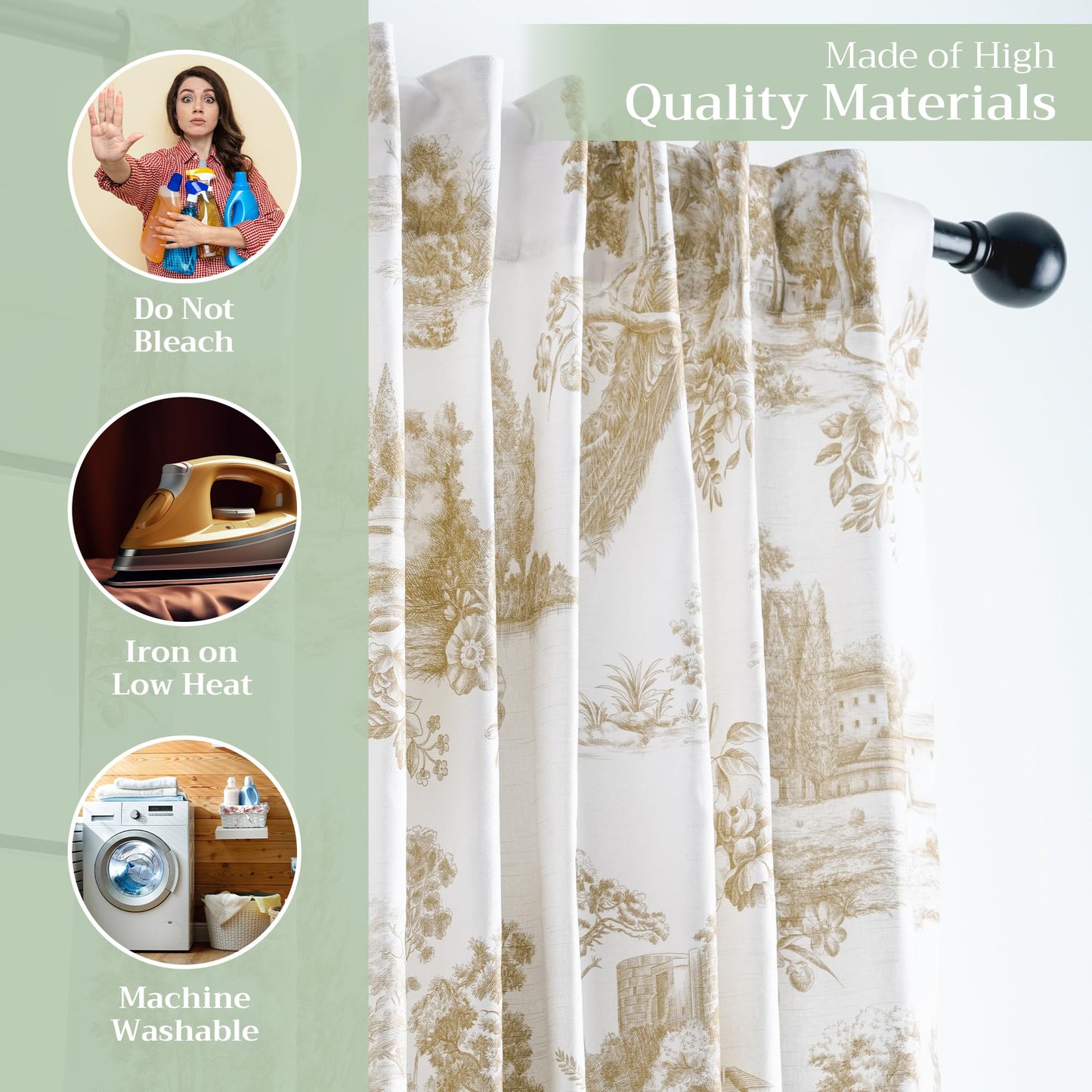 Maison d' Hermine Curtains for Living Room 100% Cotton 96 inch Length One Panel Light Filtering Toile Curtains for Bedroom Windows with Rod and Loop Pockets Drapes (Trianon Bronze, 50" W x 96" L)