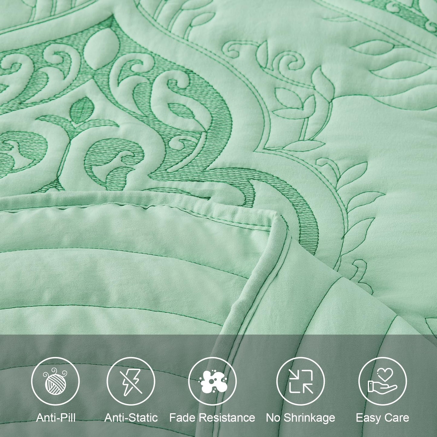 DaisyHuang Oversized Bedspread Coverlet Set Queen Size - Lightweight Bedding Cover - Beautiful Stitching - 4 Piece Reversible Bedspread, Mint Green