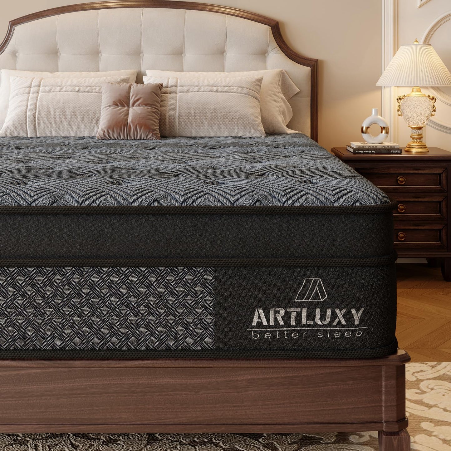 Artluxy Full 14 Inch Hybrid Mattress – Medium Firm, with Gel Memory Foam and Pocket Springs for Pressure Relief and Zoned Support, CertiPUR-US Certified. (Gray-Black, Full, 14, 14, Inches)