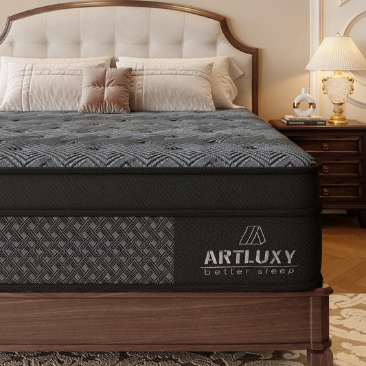 Artluxy Full 14 Inch Hybrid Mattress – Medium Firm, with Gel Memory Foam and Pocket Springs for Pressure Relief and Zoned Support, CertiPUR-US Certified. (Gray-Black, Full, 14, 14, Inches)