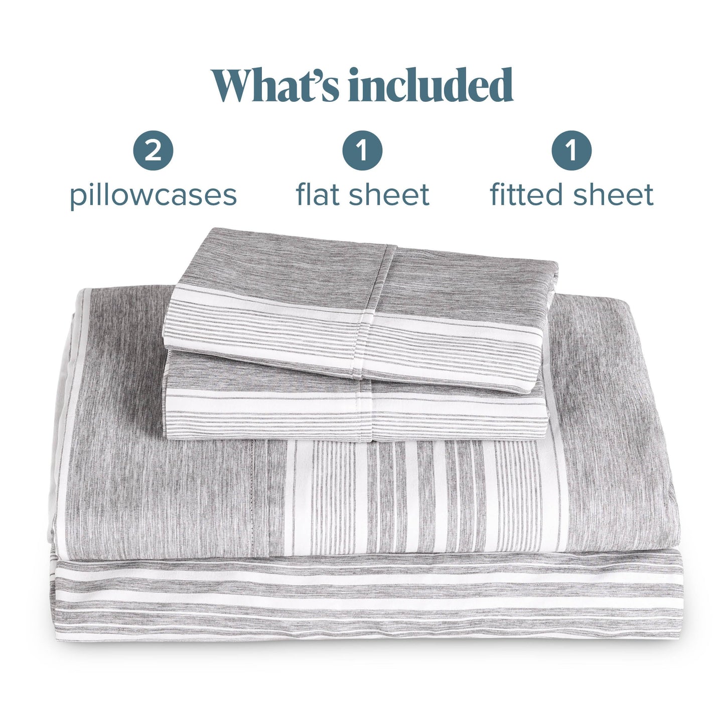 Bare Home Queen Sheet Set - Luxury 1800 Ultra-Soft Microfiber Bed Sheets - Double Brushed - Deep Pockets - Easy Fit - 4 Piece Set - Bed Sheets & Pillowcases (Queen, Heathered Charcoal - Stripe)