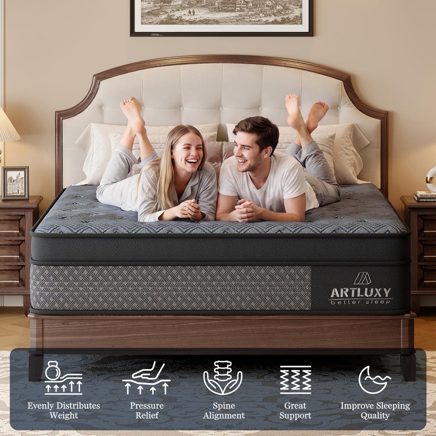 Artluxy Full 14 Inch Hybrid Mattress – Medium Firm, with Gel Memory Foam and Pocket Springs for Pressure Relief and Zoned Support, CertiPUR-US Certified. (Gray-Black, Full, 14, 14, Inches)