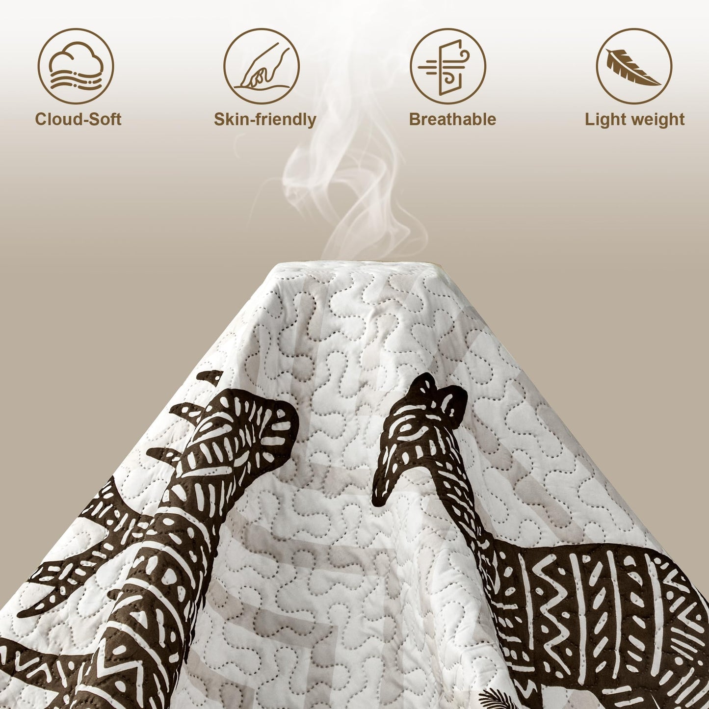 3 Piece Cabin Full/Queen Quilt Sets Farmhouse Rustic Reversible Microfiber Soft Lightweight Bedspread Comforter with 2 Shams Patchwork Country Lodge Bedding Quilts Set for All Season, 90''x96'', Brown