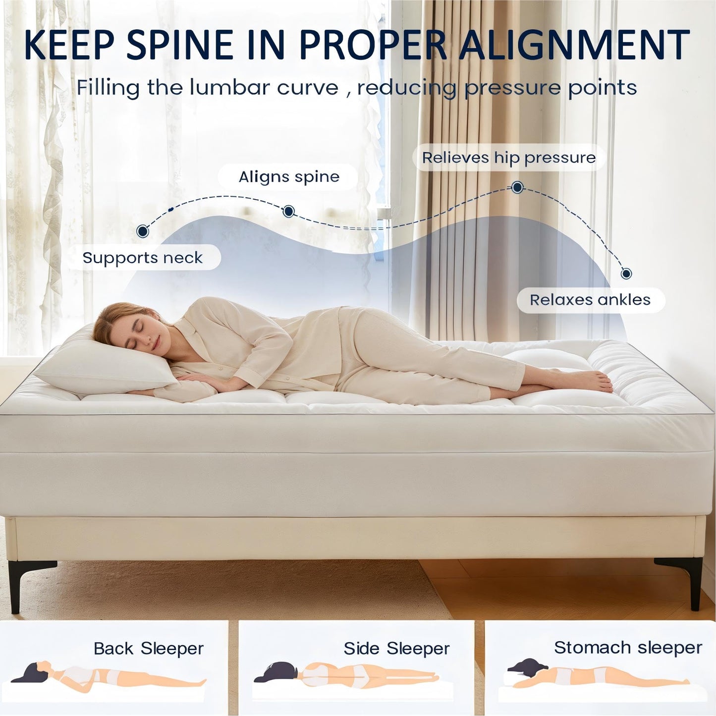 TerraSera Thick Mattress Topper Bed Topper Soft Pillow Top Mattress Topper Mattress Pad with Deep Pocket Breathable Machine Washable Durable Polyester(King)