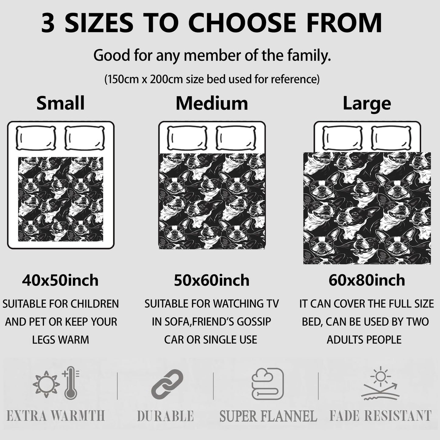 Aonimonis Boston Terrier Dog Throw Blanket Gifts for Women, Soft Fuzzy Warm Cozy Flannel Blankets for Bedroom, Travel, Couch, Home Decor 50x60 in