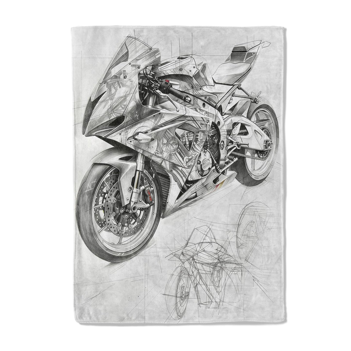 Detailed Motorcycle Sketch Flannel Throw Blanket - Soft, Comfortable, Lightweight, Warm, Cozy - Anti-Pilling, Fuzzy Design for Couch, Bedroom, Travel - Unisex 60×50in