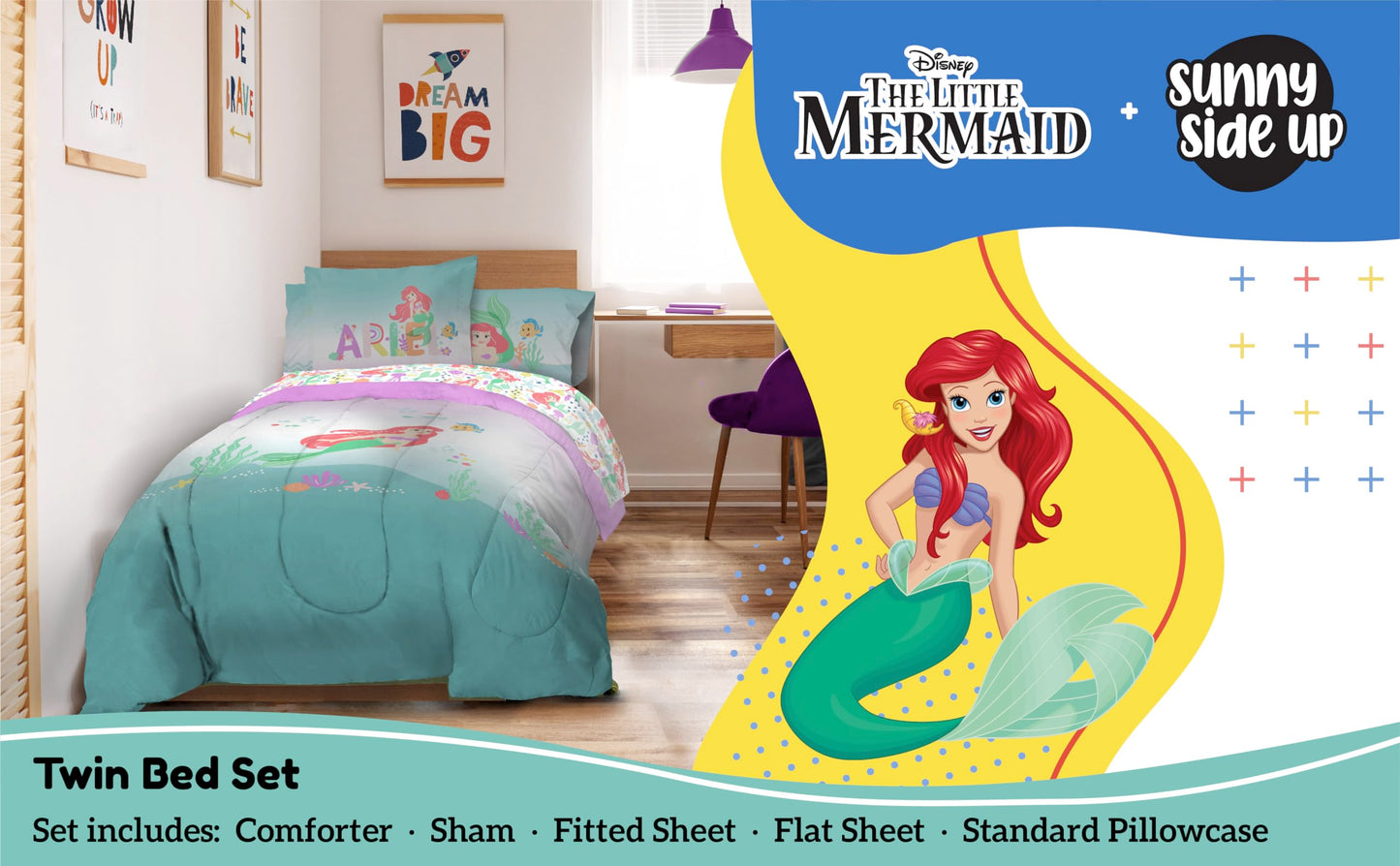 Disney The Little Mermaid Twin Comforter Set - 5 Piece Kids Bedding Includes Comforter, Sheets & Pillow Cover - Super Soft Ariel Microfiber Bed Set