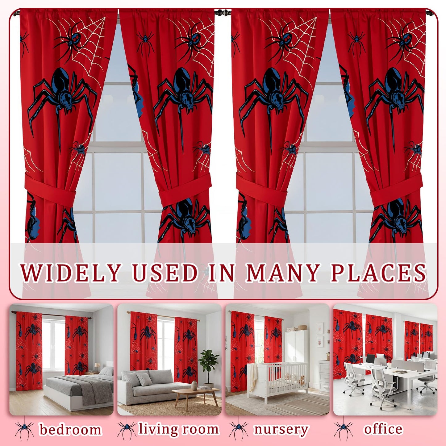 Peryiter Spider Curtain with 2 Tiebacks Bedroom Room Decor 42 x 84 Inch Thermal Insulated Window Drapes Curtain for Bathroom Nursery Home Decoration, 2 Panels