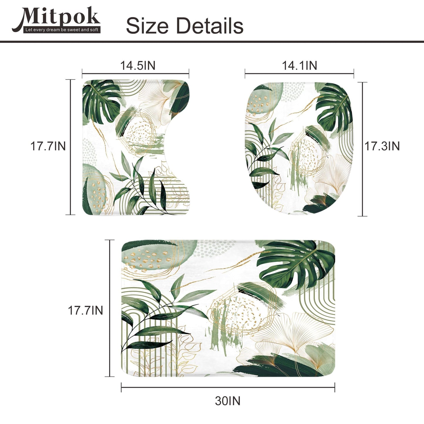 Green Shower Curtain with Rugs Boho Sage Modern Tropical Leaf Bathroom Sets