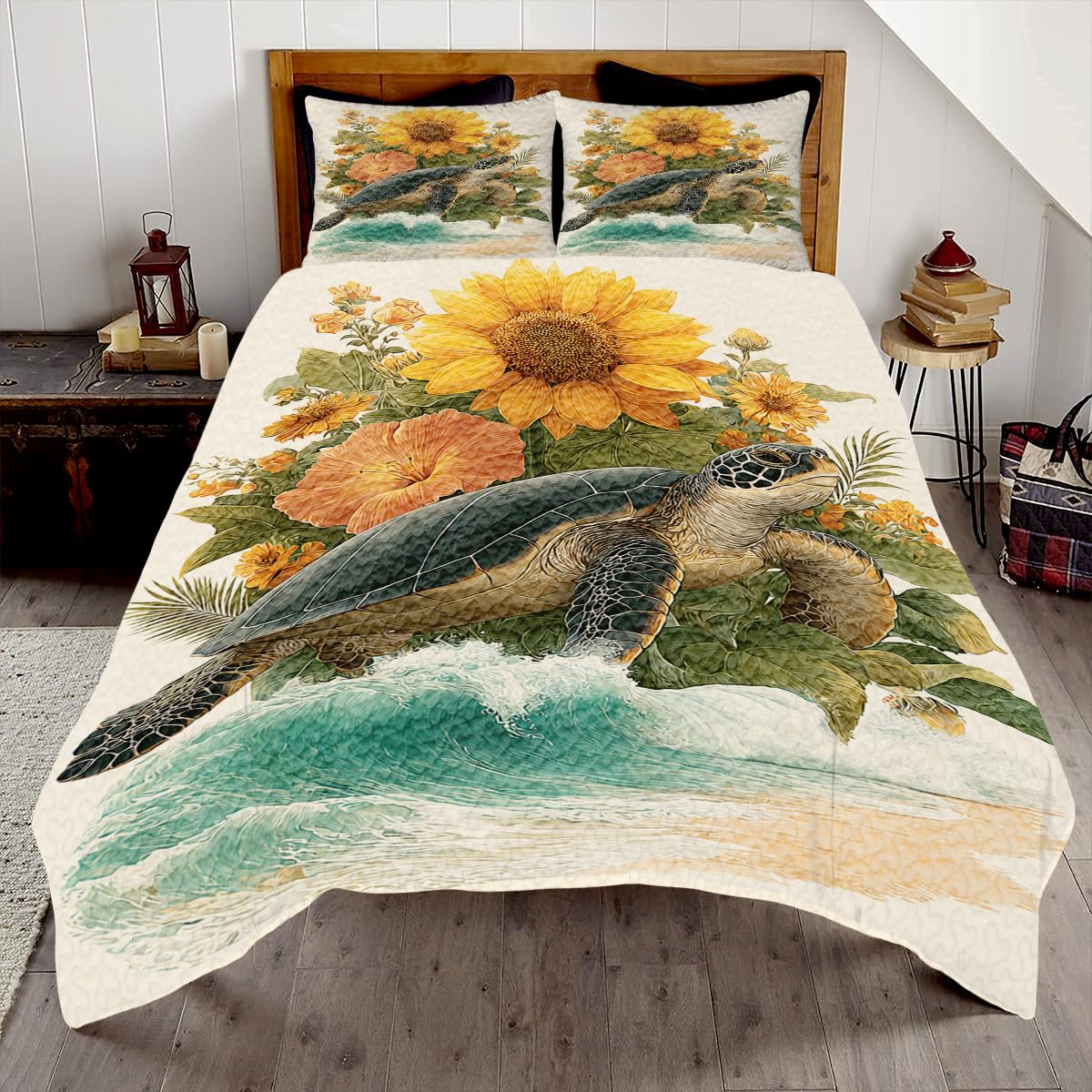 SATIGI Custom Sea Turtle Quilt Set – Coastal Ocean Quilt Blanket, Soft Lightweight Sea Turtle Bedspread for Kids, Teens, and Adults – Soft Quilts for All Season (Turtle Quilt-DS03)