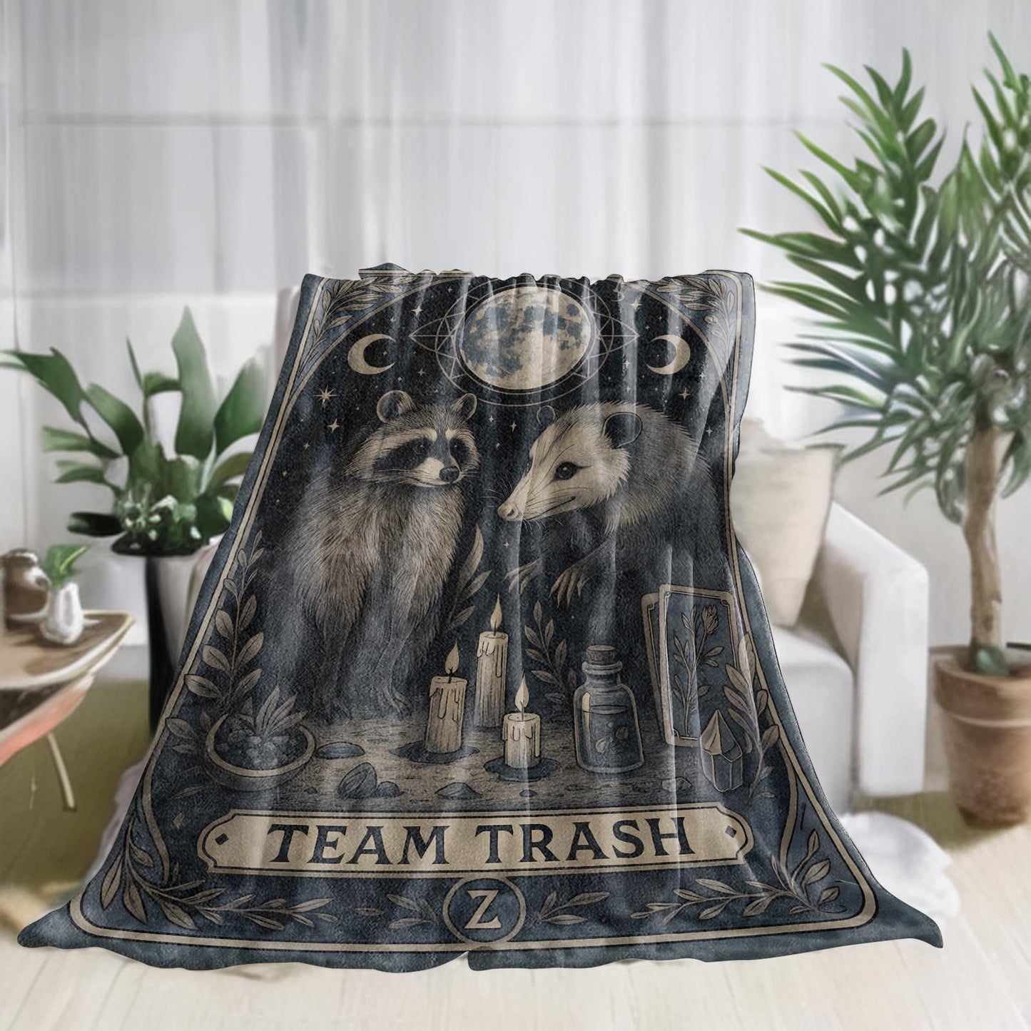 zbezbe Raccoon and Opossum Flannel Blanket Gothic Moonlit Night Star Tarot Candle Lightweight Blankets 60x50inch Single Sided Print Throw for Sofa Couch Bed Decor Adults Gifts