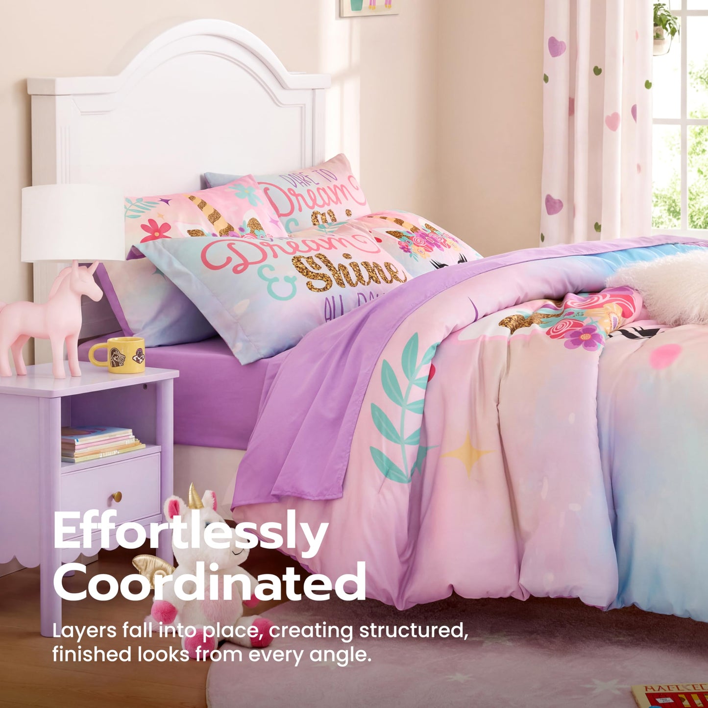 Joiedomi Kid Twin Comforter Set 5 Piece Unicorn Bedding Set for Boys Girls Super Soft Microfiber Bed in a Bag with Comforter Sheets Pillowcase Sham